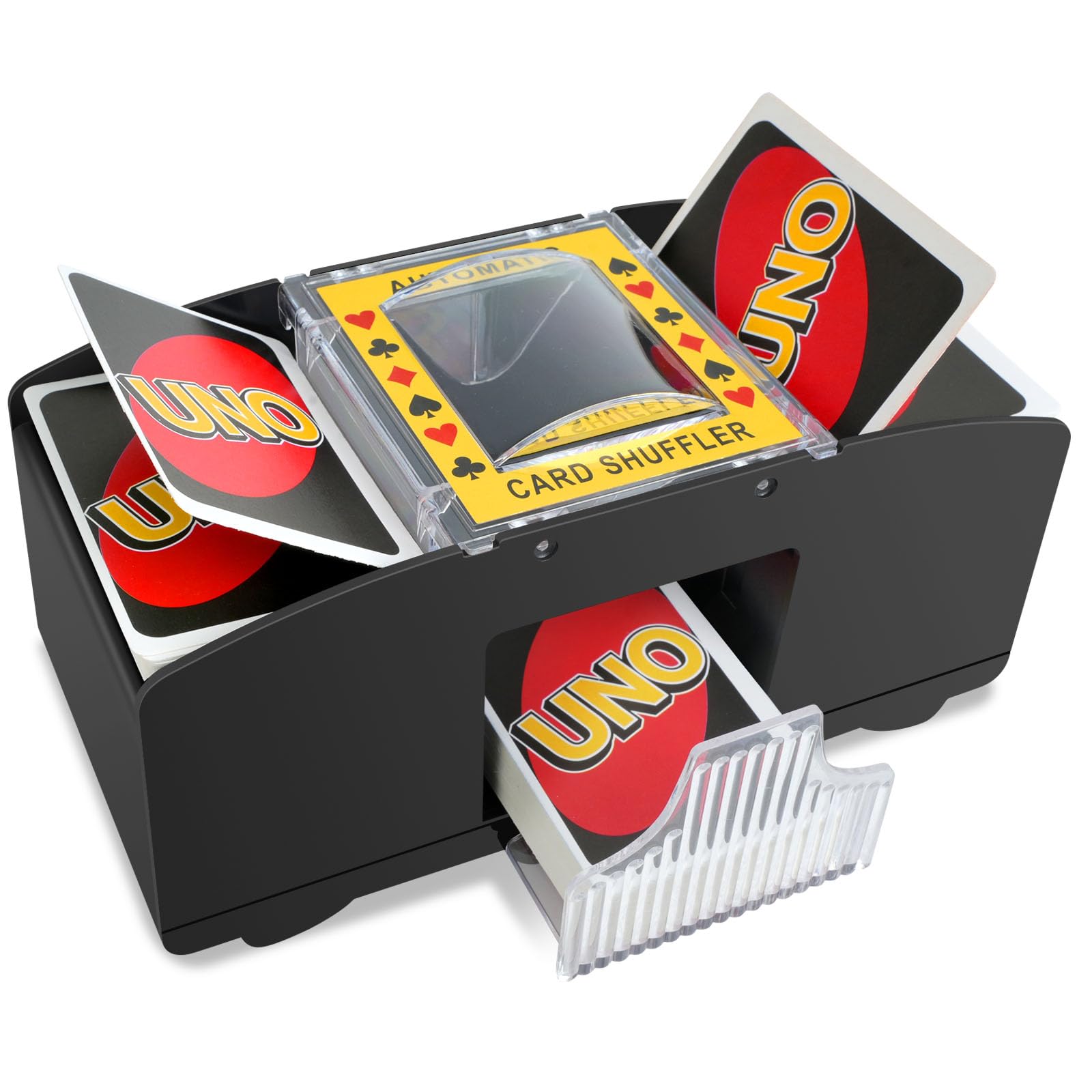 vonsera Kartenmischmaschine Elektrische, Kartenmischgerät Automatischer für UNO, Poker & Blackjack, Spielkarten Kartenmischer für 1-2/1-4 Decks (Schwarz A) Angebot bei HelloDeals