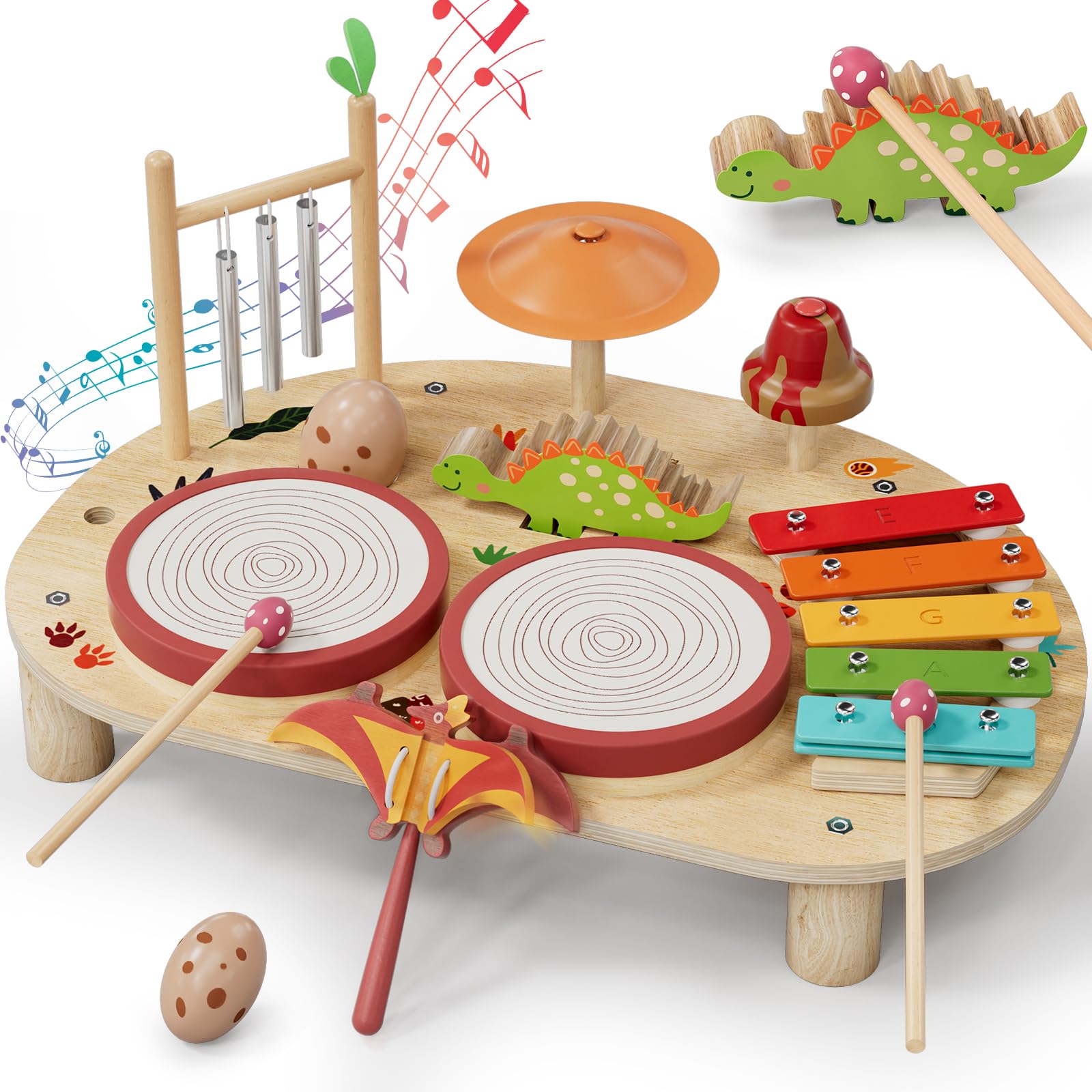 Lehoo Castle Holz Montessori Kinder Schlagzeugset Spielzeug ab 2 3 Jahre, Musikinstrumente für Kinder mit Xylophon Trommel, Musikspielzeug für Babys im Vorschulalter, Lernspielzeug Geschenk Angebot bei HelloDeals