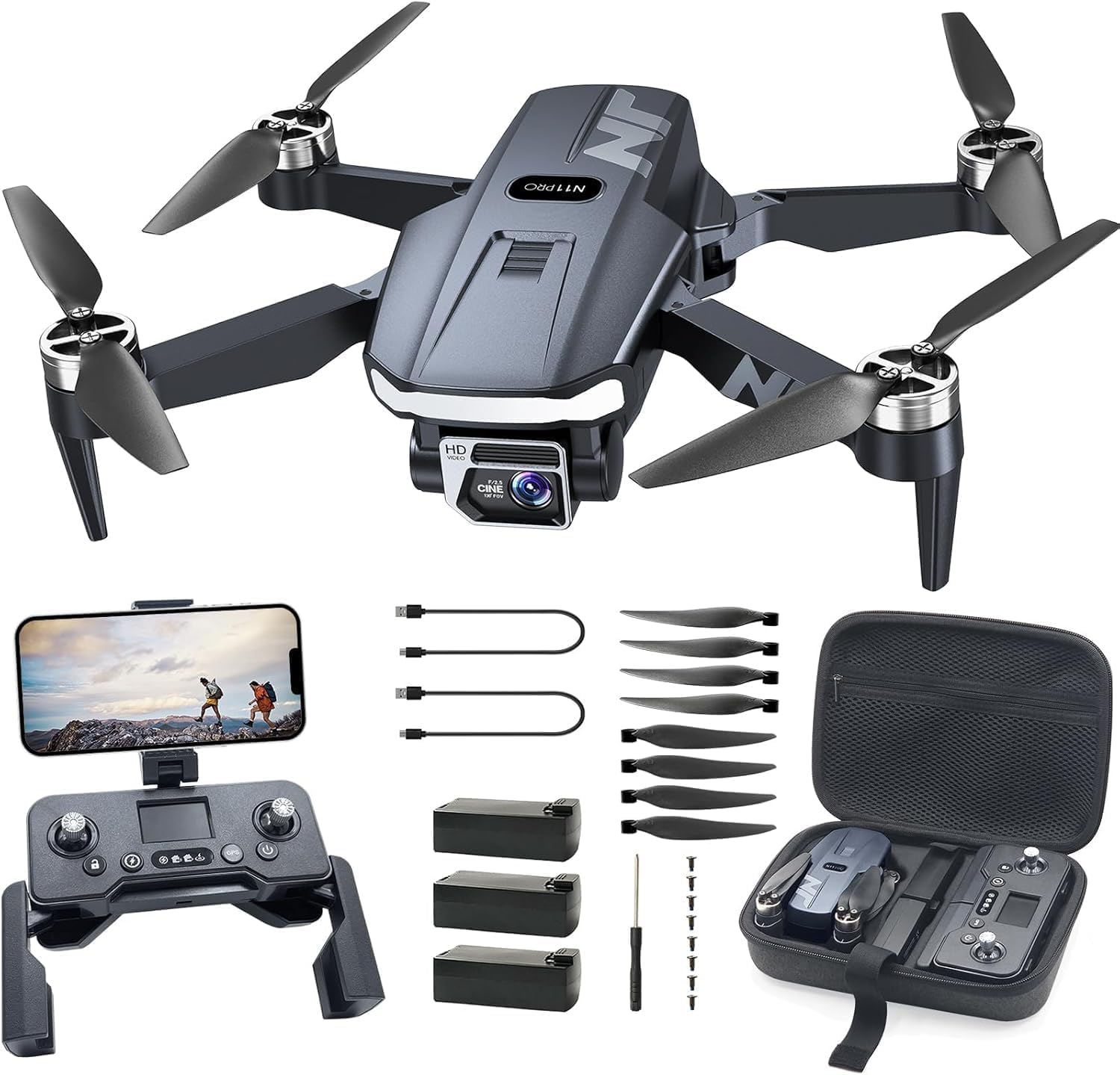 NAFYRE N11 PRO GPS Drohne mit Kamera für Erwachsene 4K UHD, 90 Min lange Flugzeit, lange Kontrollstrecke, Auto Rückkehr, Automatisches Folgen, bürstenloser Motor, 5G FPV RC Quadcopter für Anfänger 1 Drohne Glaszartig Schimmernd Nebeliges Silber Angebot bei HelloDeals