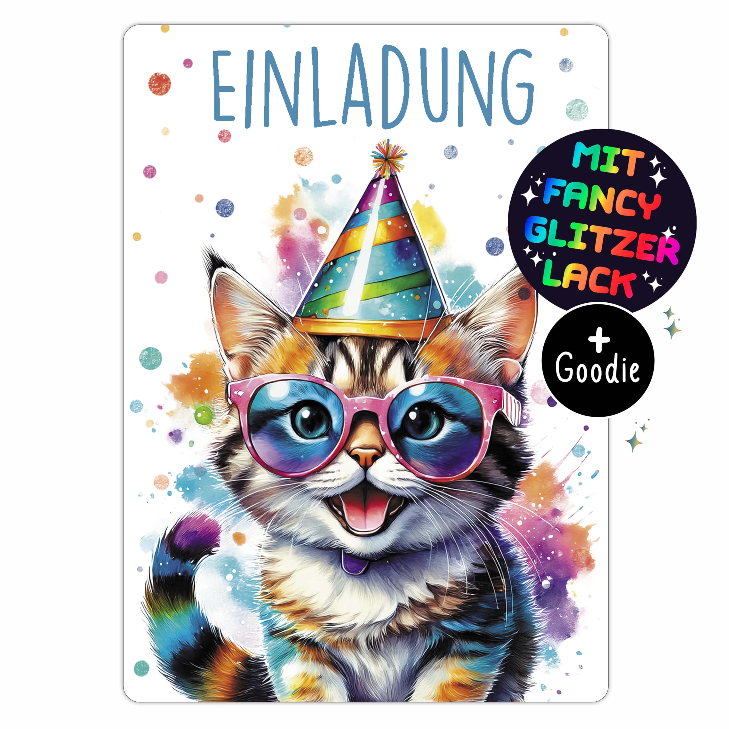 CALLUNA® Katze GLITZER Einladungskarten Kindergeburtstag Mädchen - 12 Stück - Witzige Alpaka Geburtstag Einladungen mit echtem Glitzerlack - Einladungskarten Teenager Mädchen Angebot bei HelloDeals