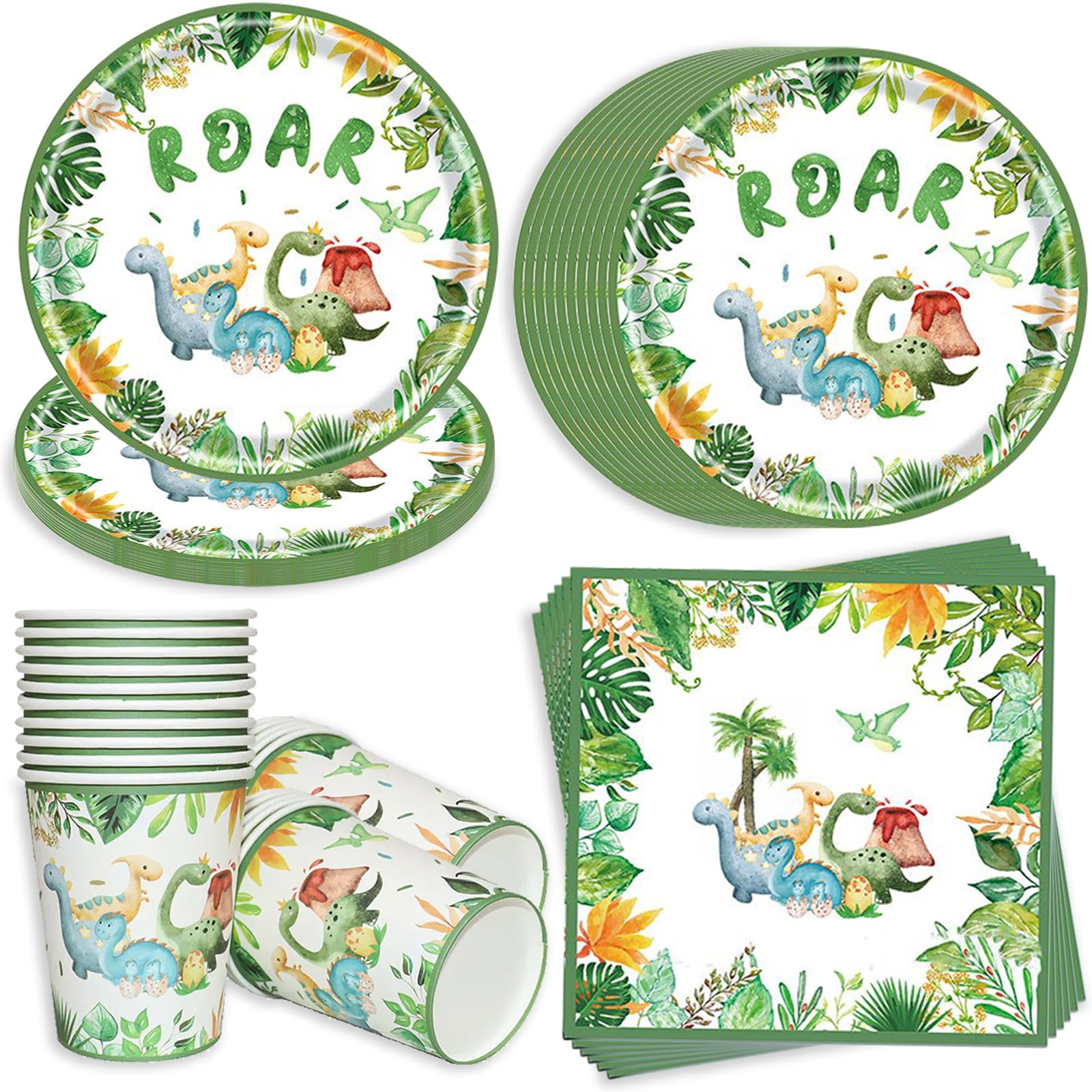 Bikasun Dinosaurier Geburtstag Geschirr Set, 20 Gäste Dino Partygeschirr Set Pappteller Kindergeburtstag, Pappteller Tassen Servietten für Party Kindergeburtstag Geburtstag Deko Junge Mädchen Dinosaurier A Angebot bei HelloDeals