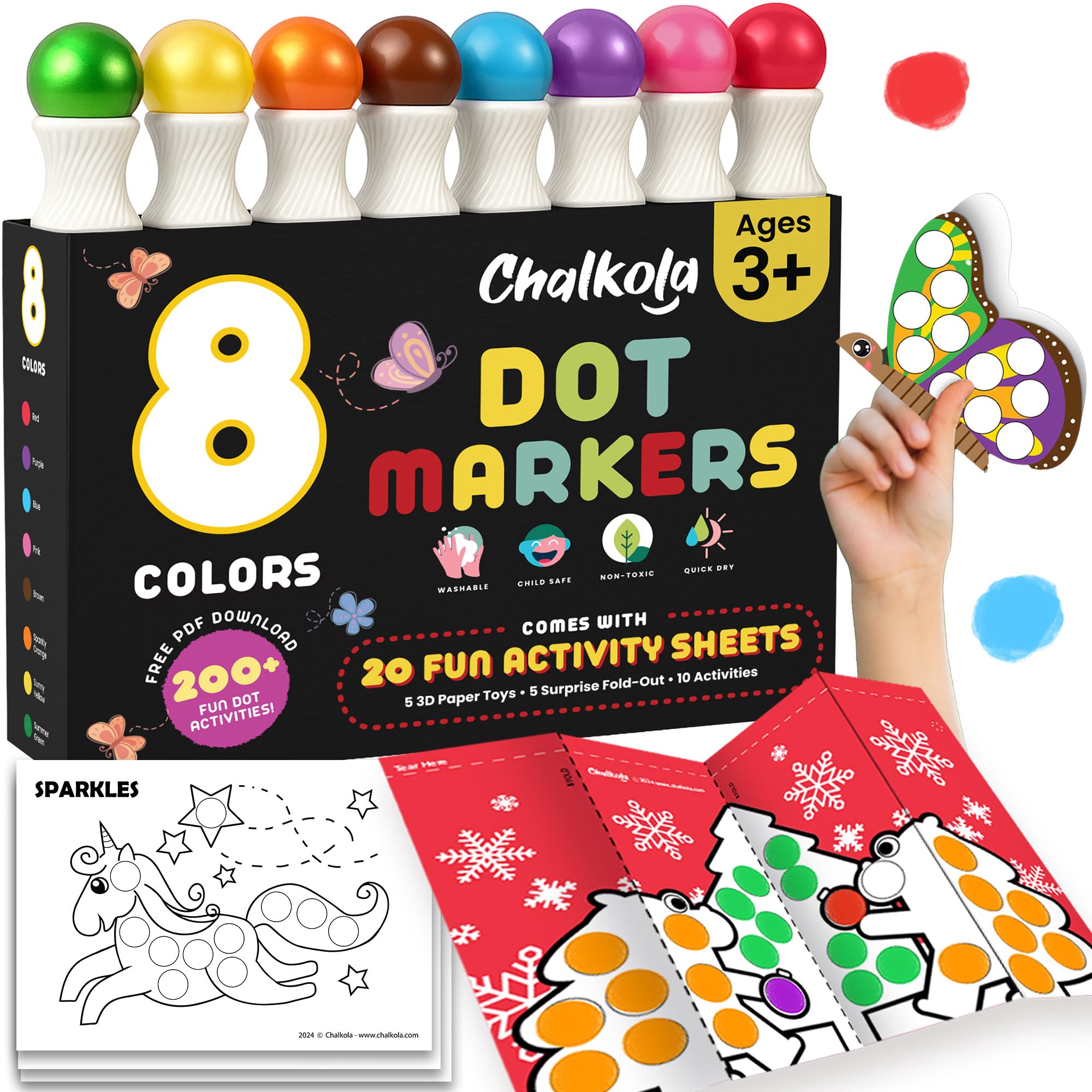 Chalkola 8 abwischbar Dot Marker | Dot Stifte Mit 20-Seitigem Mal-Aktivitätsbuch, Bingo Stift | Stempelstifte für kinder ab 2 | Bingo Dabber | Paint Art Set für Vorschulkinder, Bastelset für Kinder Mehrfarbig 8 Pack Angebot bei HelloDeals