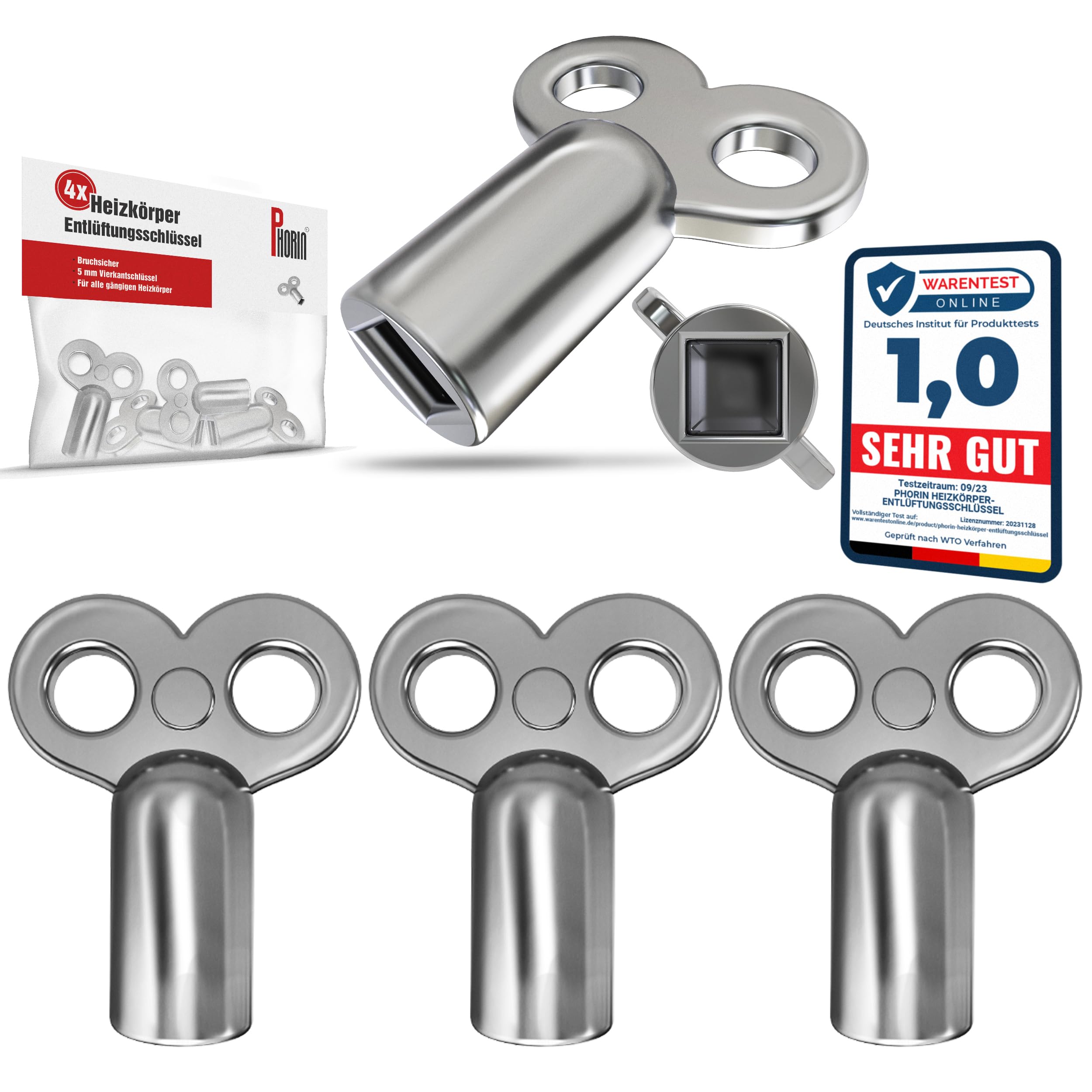 Phorin® 4x Heizungsentlüftungsschlüssel - Universal für alle Heizkörper - 5 mm Robuster und Stabiler Entlüfter 4 Stück Angebot bei HelloDeals