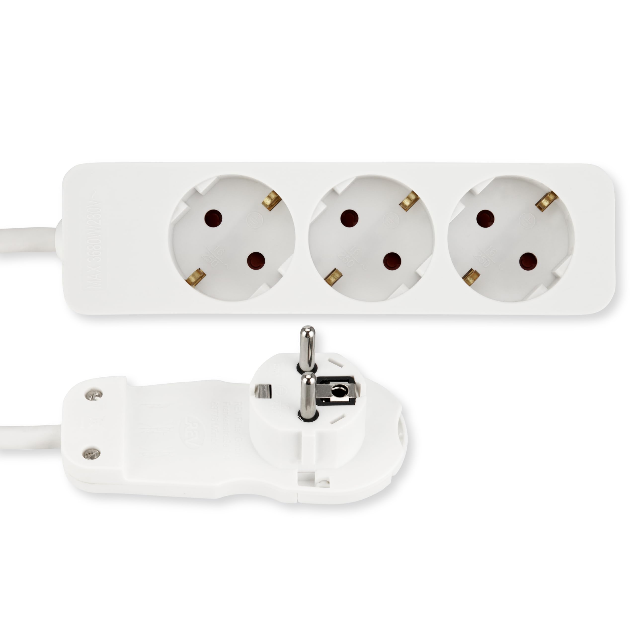 REV Steckdosenleiste SMART - Mehrfachsteckdose 3-Fach mit Flachstecker - ideal für die Verwendung hinter Möbel, Kabel 2m, max. 3680W, weiß Weiß 2m 3-fach - ohne Schalter Angebot bei HelloDeals