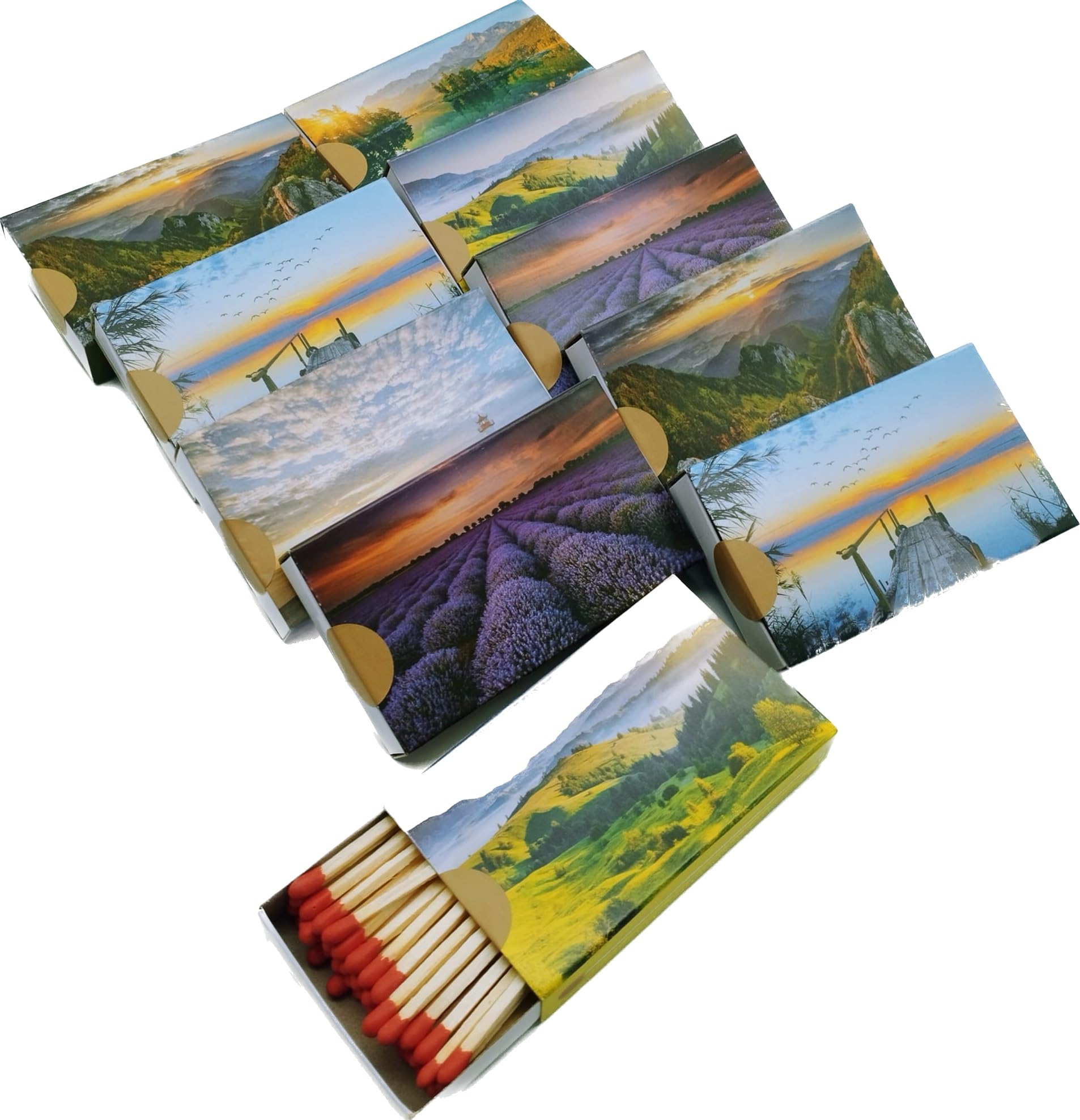 Camino Streichhölzer 10 Schachteln - Zündhölzer 10 cm - 500 lange Streichhölzer für Kamin und Kerzen, premium Streichholzschachteln, Matches, Motiv Landschaften Art. 1568 (10) Angebot bei HelloDeals
