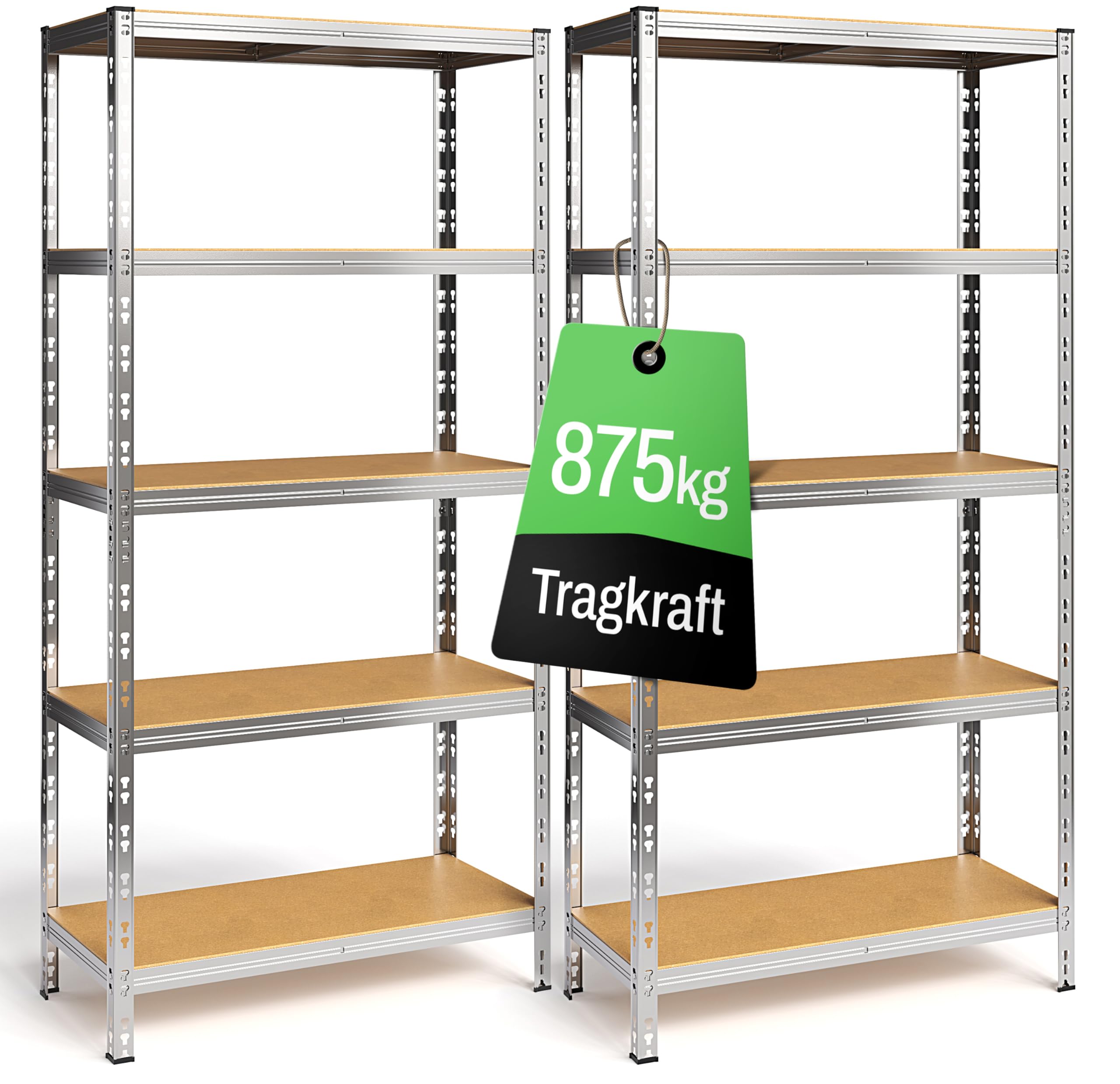 Ondis24 2er Set Metallregal Thomas, Lagerregal 90x40x180 (H) cm, Kellerregal bis 875kg belastbar, Silber, mit 5 Fachböden, je 175 kg belastbar, höhenverstellbar, Schwerlastregal (Easy-Mount) 1 Easy-Mount Angebot bei HelloDeals