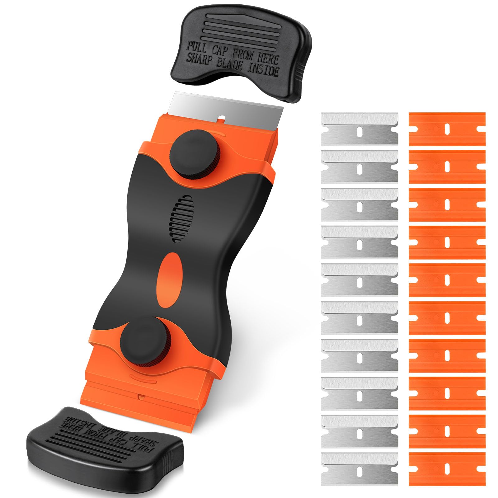 Ainiv Schaber Set, Stabiler Kochfeldschaber mit 20 Ersatz-Klingen, Schaber Küchenschaber, Kochfeldschaber, Reinigungsschaber, Herd Glasschaber, Herdschaber für Backofen, Glaskeramik-Orange Doppelkopf - Orange Angebot bei HelloDeals