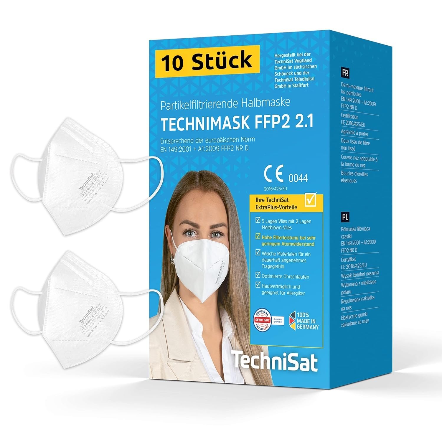 TechniSat TECHNIMASK 2.1 – 10 Stück FFP2 Maske aus Deutschland (Dolomitstaub-geprüft, 5-lagige Atemschutzmaske mit hochwertigem Vlies, geringer Atemwiderstand, Made in Germany) Dolomitstaub geprüft Angebot bei HelloDeals