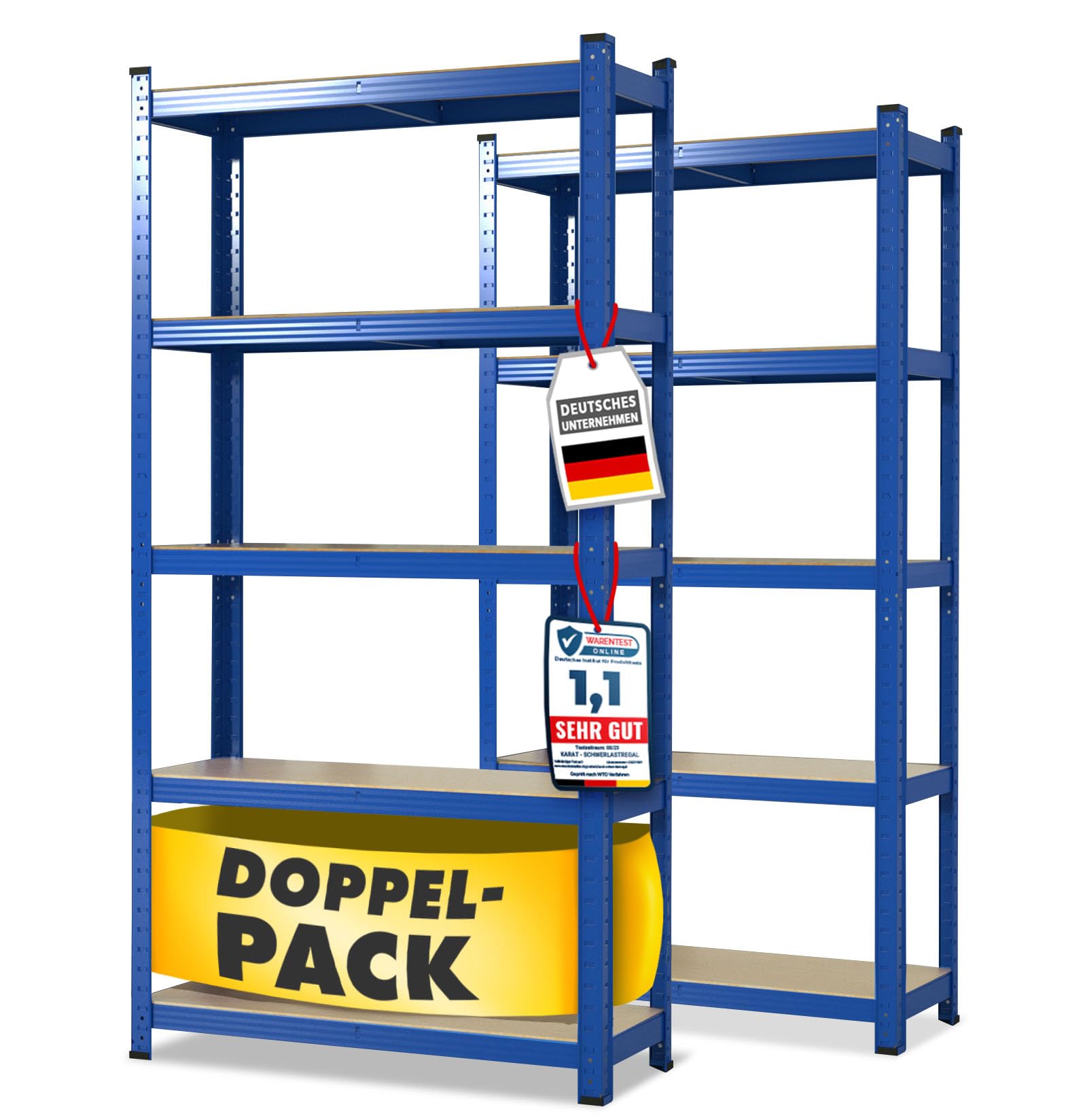 KARAT Schwerlastregal, 2er Set, 40 x 90 x 180 cm Steckregal, Kellerregal, Lagerregal - 5 verstellbare Böden (Blau) 40 x 90 x 180 cm Blau Angebot bei HelloDeals