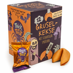 FOOD crew 12x Halloween Glückskekse - 4 Motive und schaurige Sprüche - Halloween Süßigkeiten Gruselig - Glückskeks Vegan - Halloween Snacks als Party Deko oder Süßes oder Saures Mitgebsel Angebot bei HelloDeals