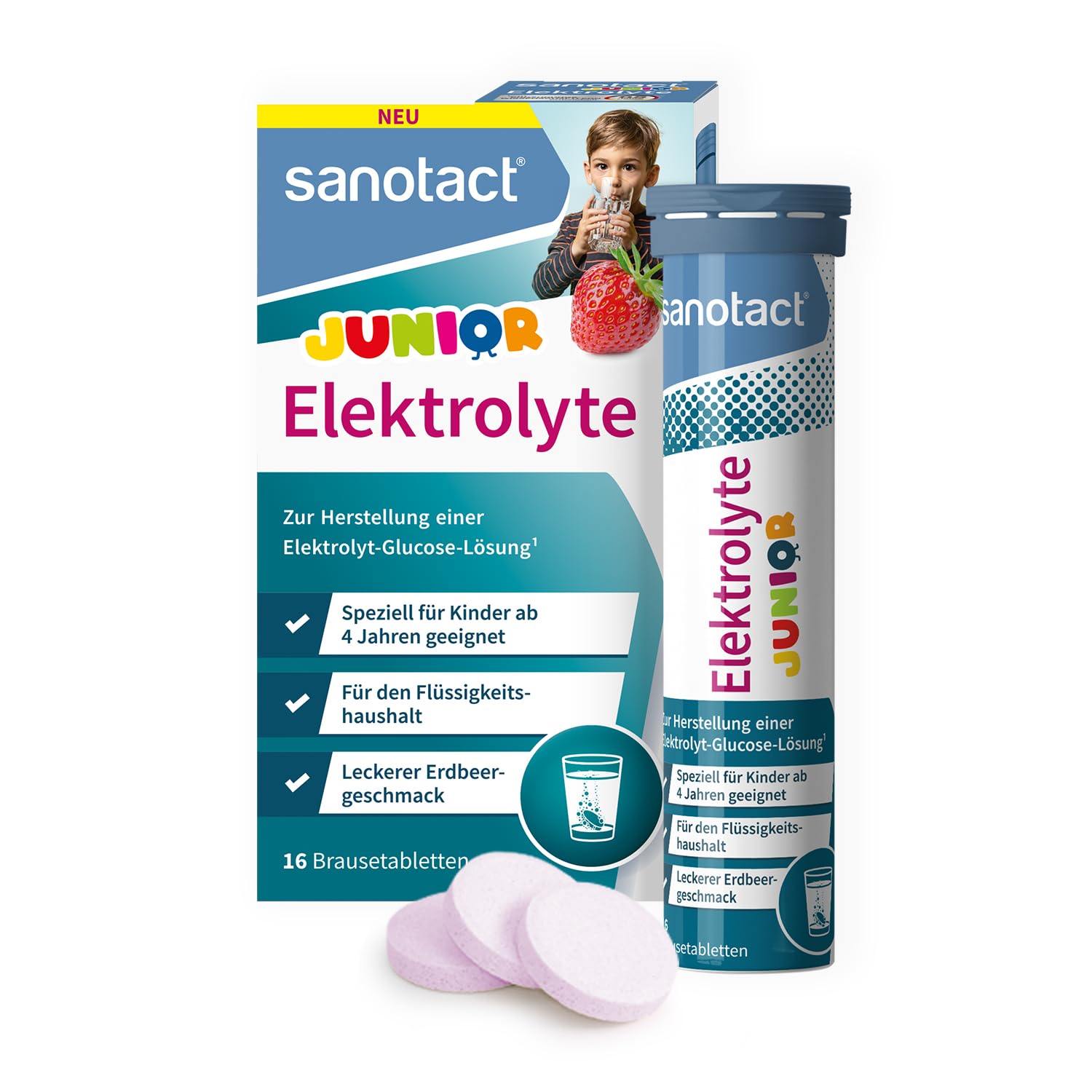 sanotact Elektrolyte Junior (16 Brausetabletten) • Elektrolyte für Kinder bei Durchfall, bei Hitze, auf Reisen • Zur Unterstützung des Flüssigkeitshaushalts • Erdbeer-Geschmack Erdbeer 16 Stück Angebot bei HelloDeals