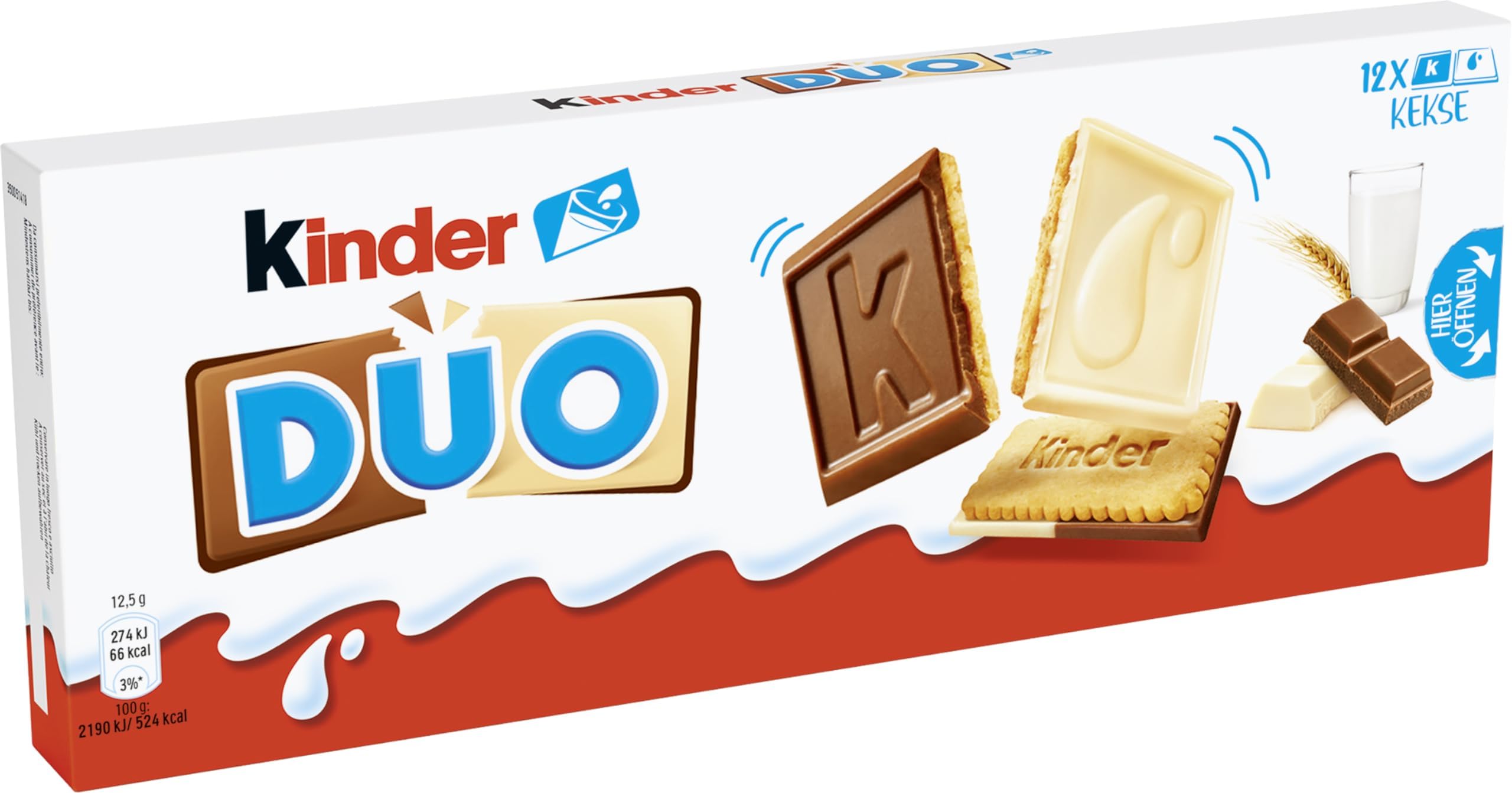 kinder DUO – Knusprige Kekse mit Schokoladentäfelchen aus Vollmilch-und weißer Schokolade – Leckerer Snack für zwischendurch – Zum Teilenund Genießen – 1 Packung à 150g mit 12 Keksen 150 g (Lot de 1) Angebot bei HelloDeals