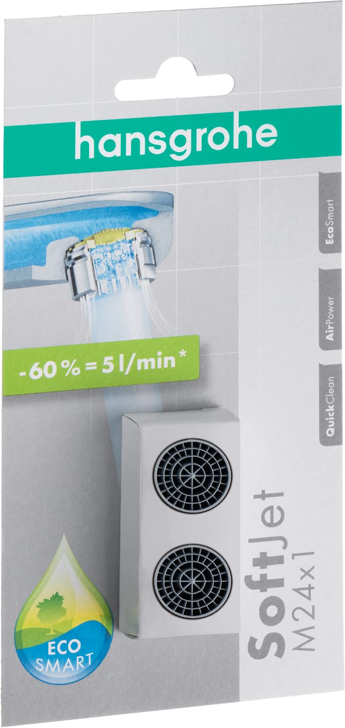 hansgrohe wassersparender Luftsprudler Wasserhahn, mit Durchflussbegrenzer 5 l/min, 2 Stück, M24x1, Strahlregler, Perlator für Wasserhähne, 13182000 Durchfluss 5 l/min / Verpackung 1 Angebot bei HelloDeals