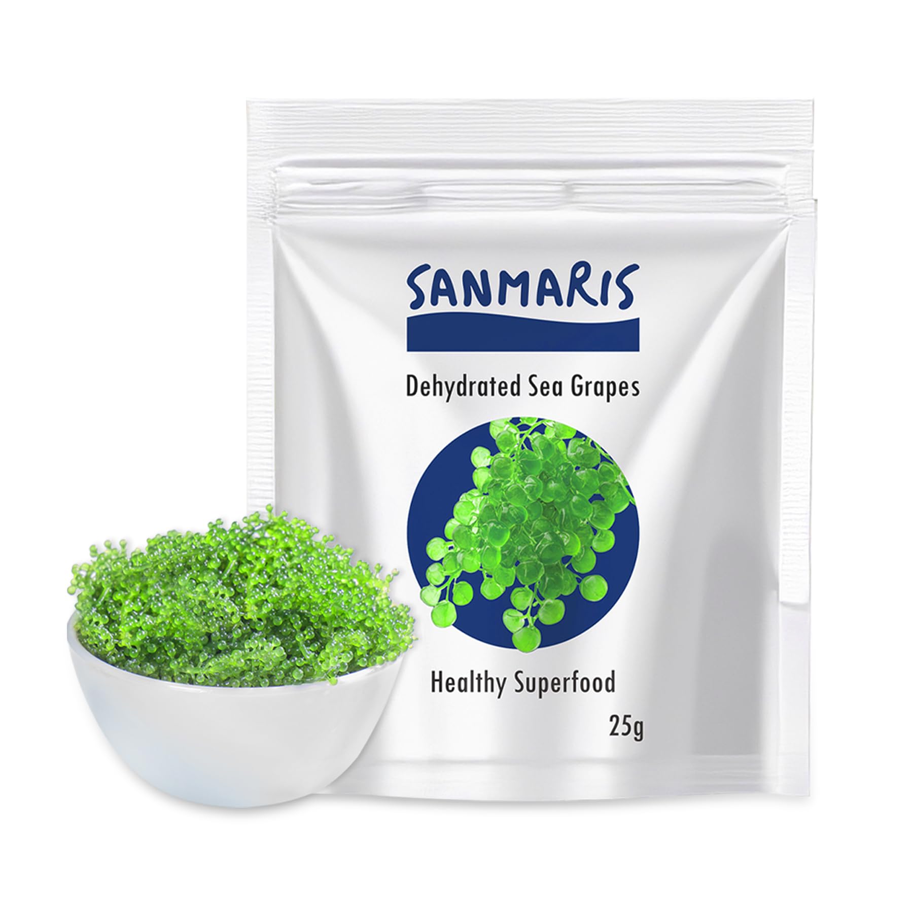SANMARIS Seetrauben 25 g, dehydriert, vegan, Algensnack, grüner Kaviar, getrockneter Seetang, Gewichtsverlust, Knackig 25 Gram Angebot bei HelloDeals