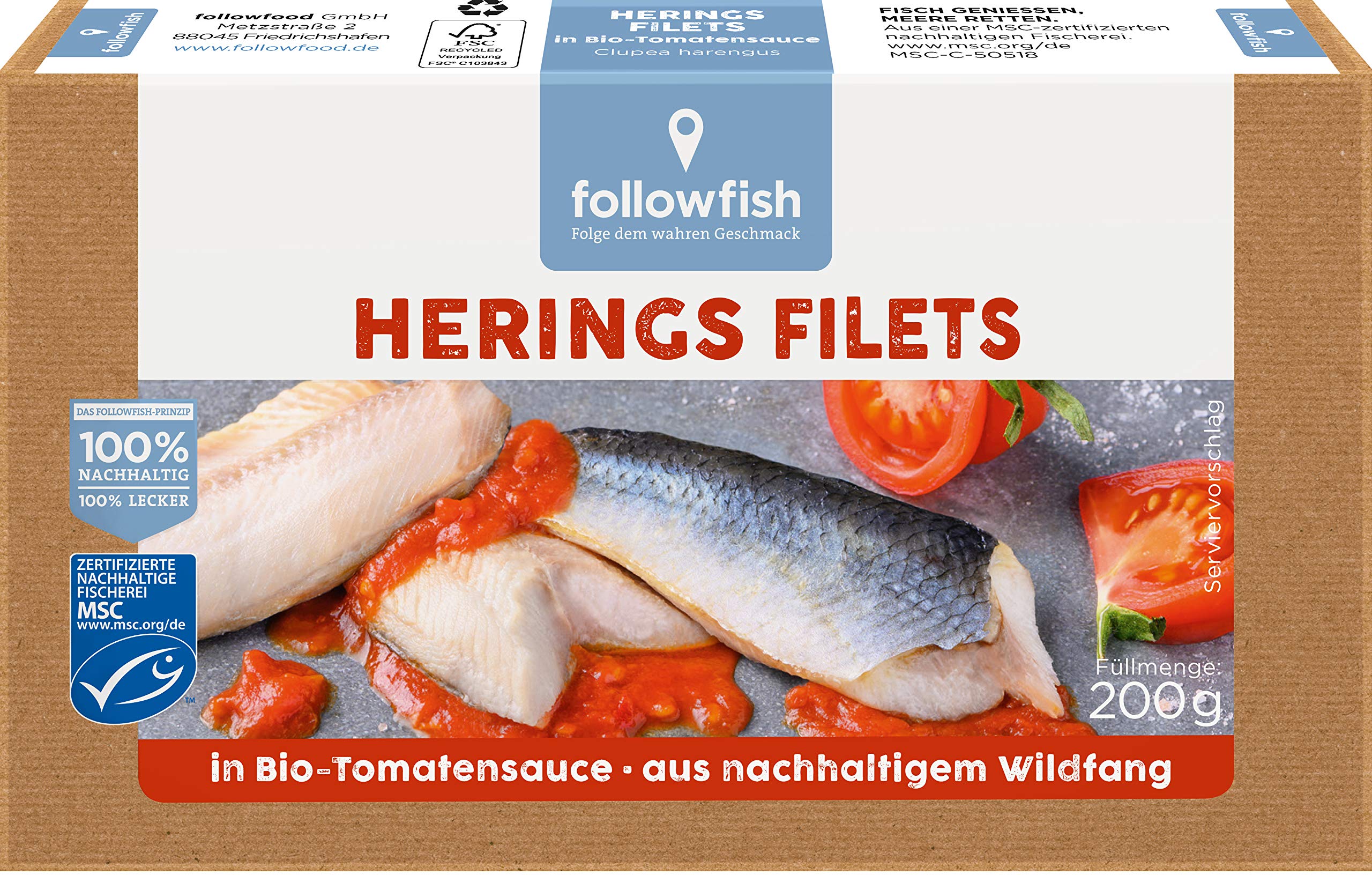 followfish MSC Herings Filets in Bio-Tomatensauce, 200g 200 g (1er Pack) Angebot bei HelloDeals