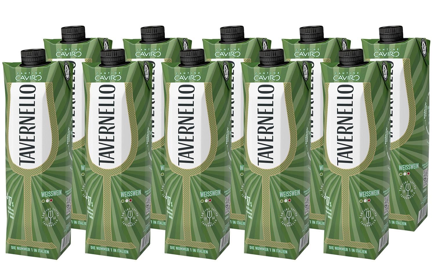 Tavernello Vino d'Italia Weißwein, 10.5% Alkoholgehalt, leicht und frisch, in recycelbarem 1 Liter Tetra Pak, Weisswein trocken in Mehrwegverpackung, 10er Pack 10 x 1l Single Angebot bei HelloDeals