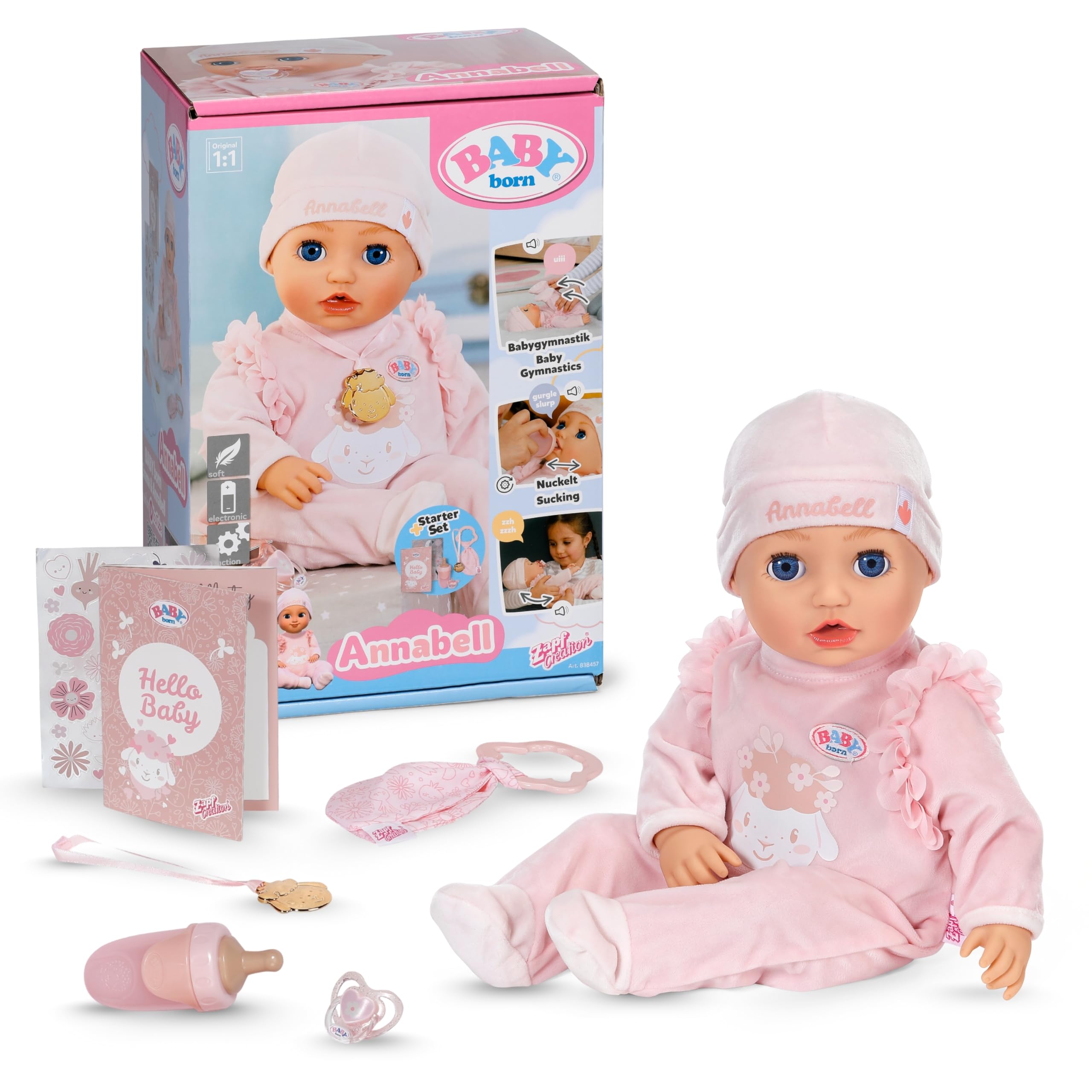 BABY born Annabell 43cm, weiche Puppe mit 7 elektronischen Funktionen und Sound für Kinder ab 3 Jahren, inkl. Zubehör, 838457 Zapf Creation, Rosa Angebot bei HelloDeals