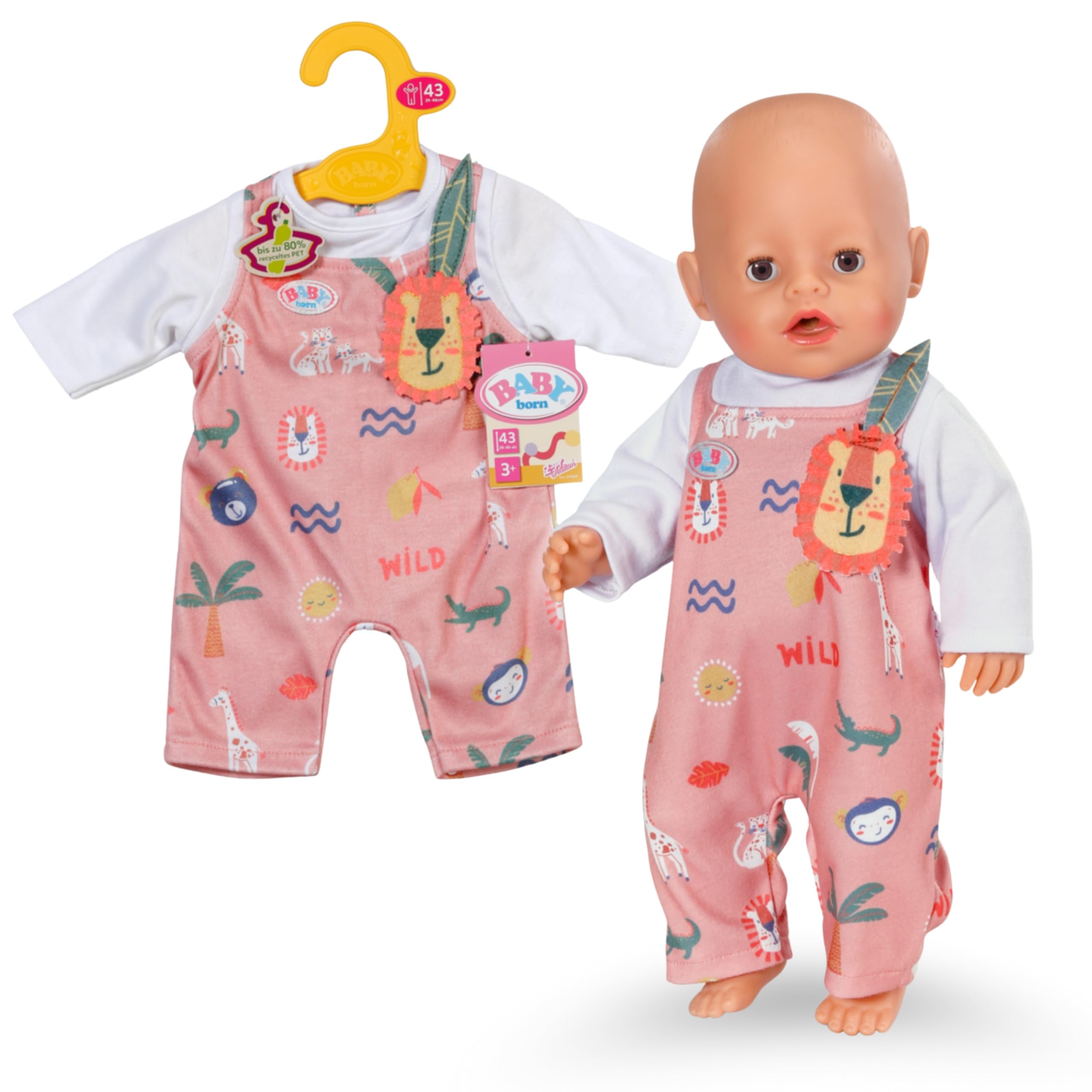 BABY born Strampler mit Langen Ärmeln & Dschungelmotiven - Hochwertiges Puppenzubehör - Kleidung geeignet für Puppen der Größe 43 cm Angebot bei HelloDeals