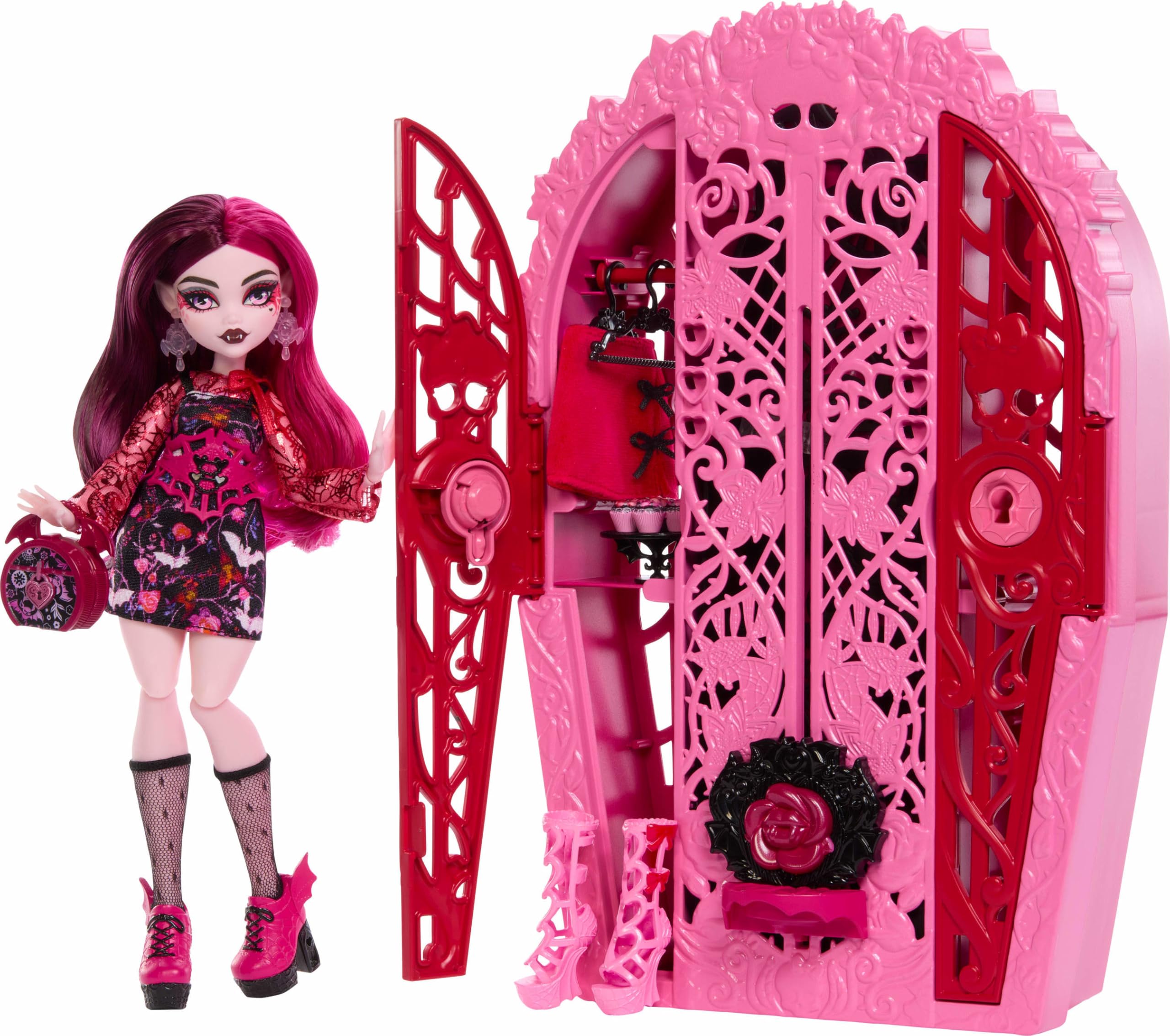 Monster High Skulltimate Secrets Set aus Puppe und Zubehör, Garden Mysteries Draculaura mit zauberhaftem Kleiderschrank und über 19 Teeparty-Überraschungen wie Puppenkleidung, HYT72 Angebot bei HelloDeals
