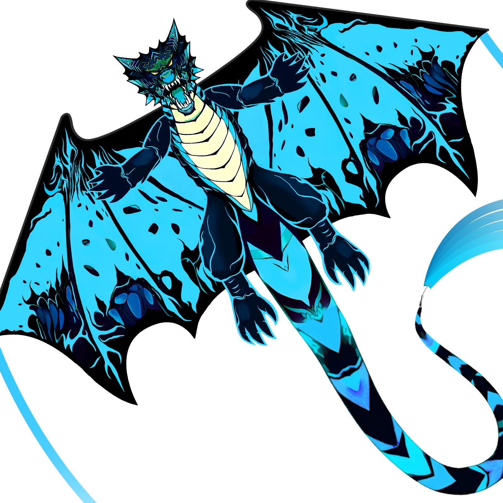 SGftre Dragon Drachen für Kinder im Alter von 4-8 Jahren, Große Einfache Flieger mit Schnur und Griff Spielzeug, Extrem Einfach zu Fliegen für Erwachsene und Kinder. (Blauer Böser) Angebot bei HelloDeals