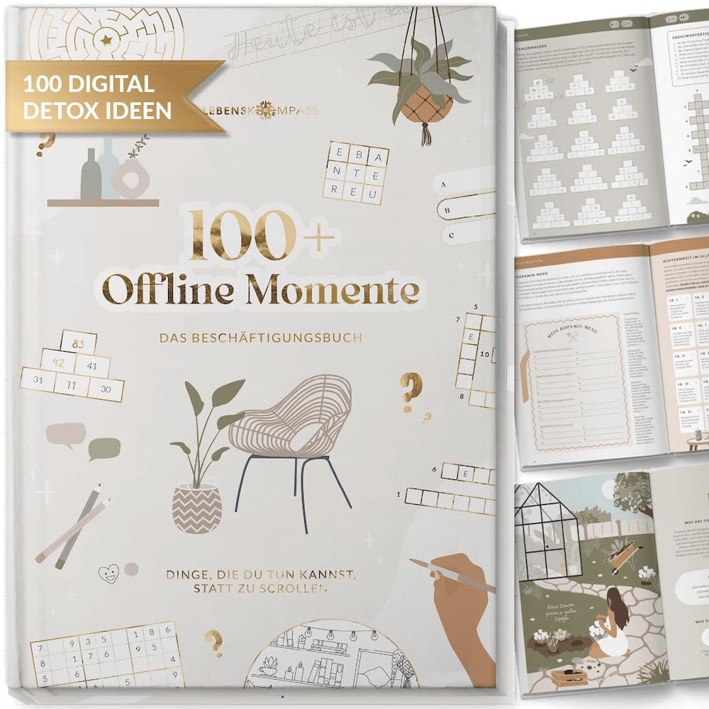 Lebenskompass® Beschäftigungsbuch – 100 kreative Beschäftigungen für weniger Screentime & mehr Me-Time – Inspirationen, Rätsel & Challenges - Offline-Buch Angebot bei HelloDeals