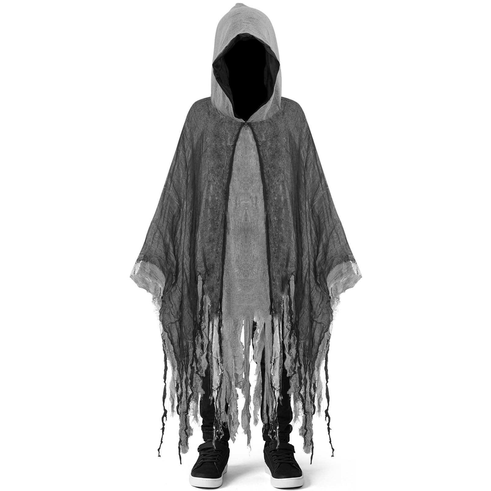 Superum Geister Umhang mit Kapuze,90/120cm Gruselige Geist Umhang Grau & Schwarz für Halloween Geister Kostüm Kinder Halloween Jungen Mädchen Sensenmann Gespenstischer Outfit Fasching Party Kinder (7-12 Jahre) Angebot bei HelloDeals