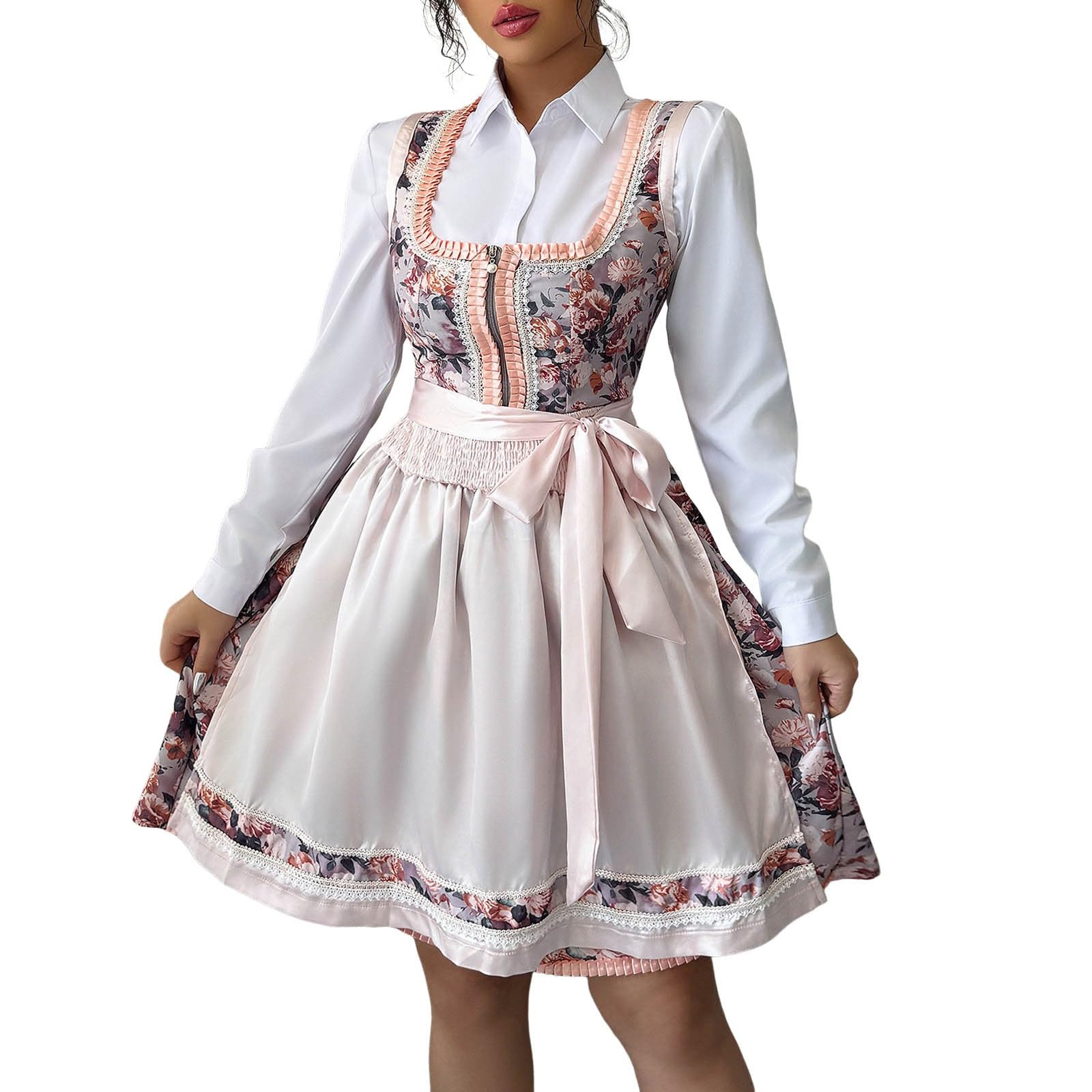 2025 Dirndl Dirndlkleider Damen Oktoberfest Kostüm Damen Deutsche Kleider Für Oktoberfest Frauen Bierkostüm Rose S Angebot bei HelloDeals