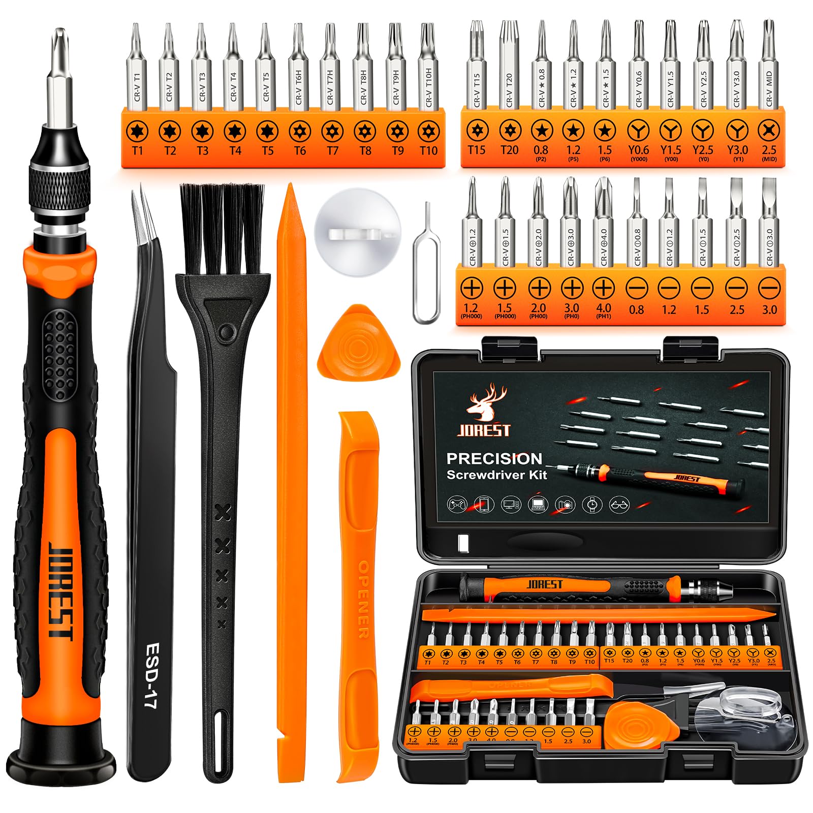 JOREST 38Pcs Feinmechaniker Schraubendreher Set, Mini Werkzeug Kit mit Torx T1 T2 T3 T4 T5, TR6 T7 T8 T9 T10 T15, Triwing Y00, Stern P2 P5, -1.0/2.0, usw, für Switch, PS4, Laptop, Xbox, Brillen, Uhren 38 in 1 CRV Angebot bei HelloDeals