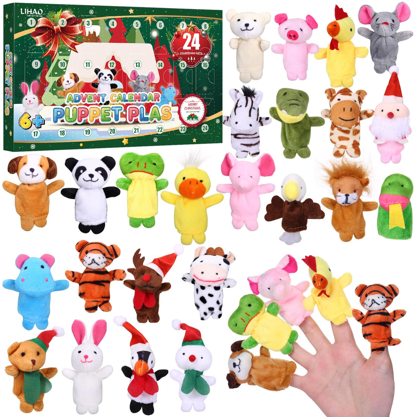 LIHAO Adventskalender 2025 Kinder mit 24 Tier Fingerpuppen Weihnachtskalender Fingerspiele Weihnachten Geschenken für Kinder Baby Mädchen JungenF Angebot bei HelloDeals