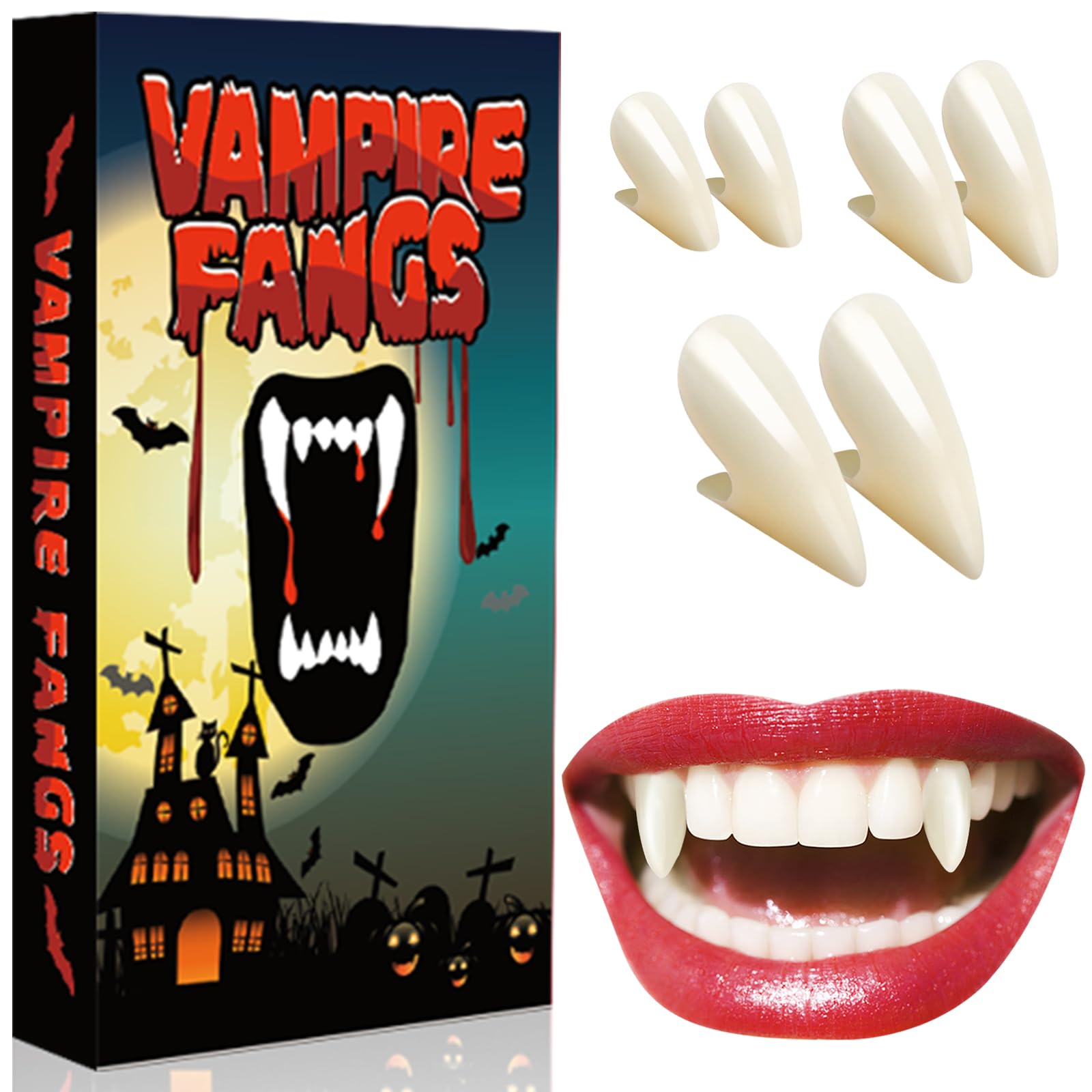 Halloween Vampir Zähne Erwachsene Vampirzähne: Vampire Teeth Fangs Halloween Vampir Schminke Cosplay Kostüm Accessoires Damen Herren Kinder Vampirgebiss, Horror Werwolf Zähne Eckzähne Fangzähne Kleber Angebot bei HelloDeals