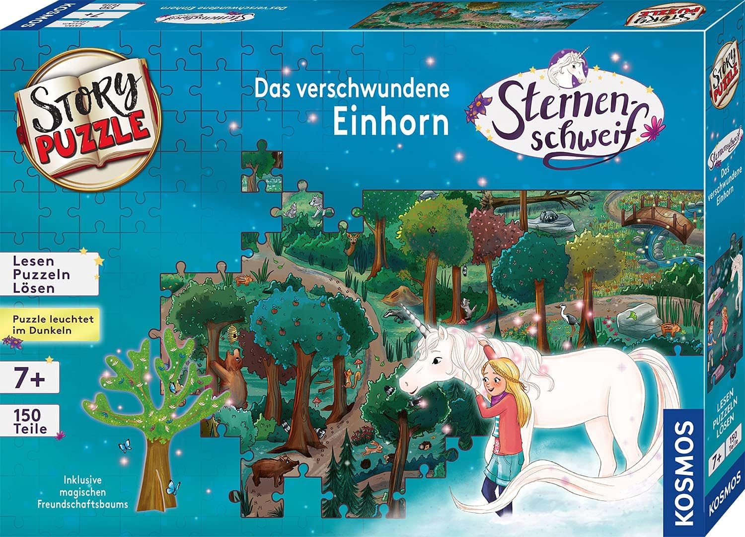 KOSMOS 682279 Story Puzzle Sternenschweif Das verschwundene Einhorn, 150 Teile, leuchtet im Dunkeln, mit exklusiver Kurzgeschichte, Lesen, Puzzeln, Rätsel lösen, Spielspaß für Kinder ab 7 Jahre Angebot bei HelloDeals