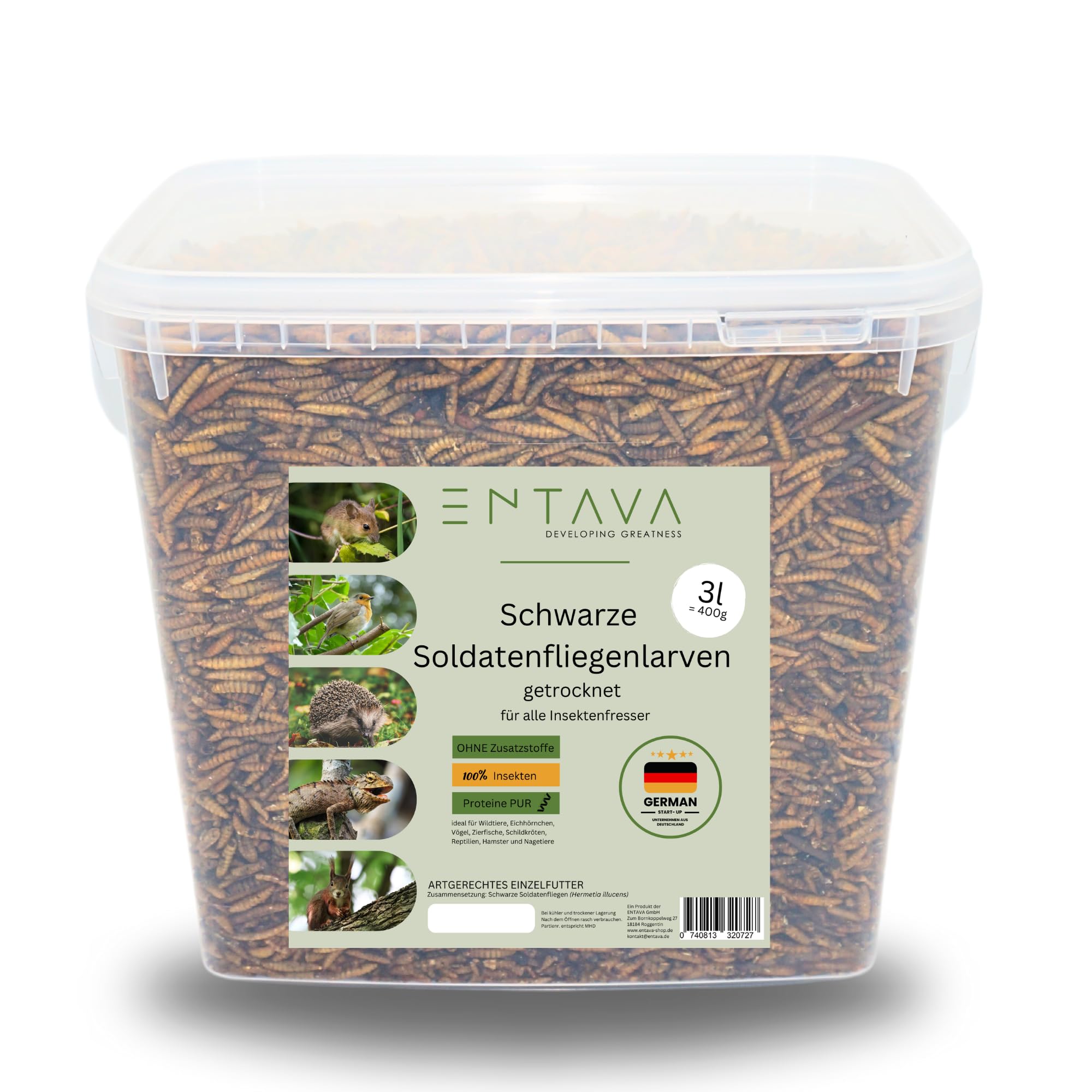 ENTAVA 3l Soldatenfliegenlarven getrocknet in Premium-Qualität, Vogelfutter, Koifutter, Igelfutter, Eichhörnchenfutter, ganzjähriges Futter für Wildvögel (3 Liter (500g)) 10 l (1er Pack) Angebot bei HelloDeals