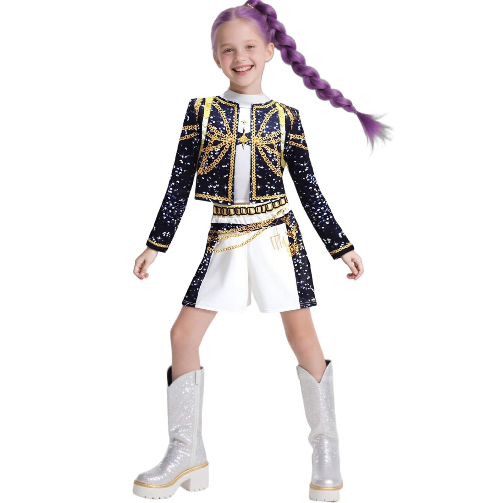 BOSSETY K pop Demon Hunters Kostüm Kinder, Rumi Mira Zoey Huntrix Cosplay Rollenspiel Uniform Komplettes Set Halloween Party Karneval Outfits für Mädchen im Alter von 3-16 Jahren A04 130 Angebot bei HelloDeals