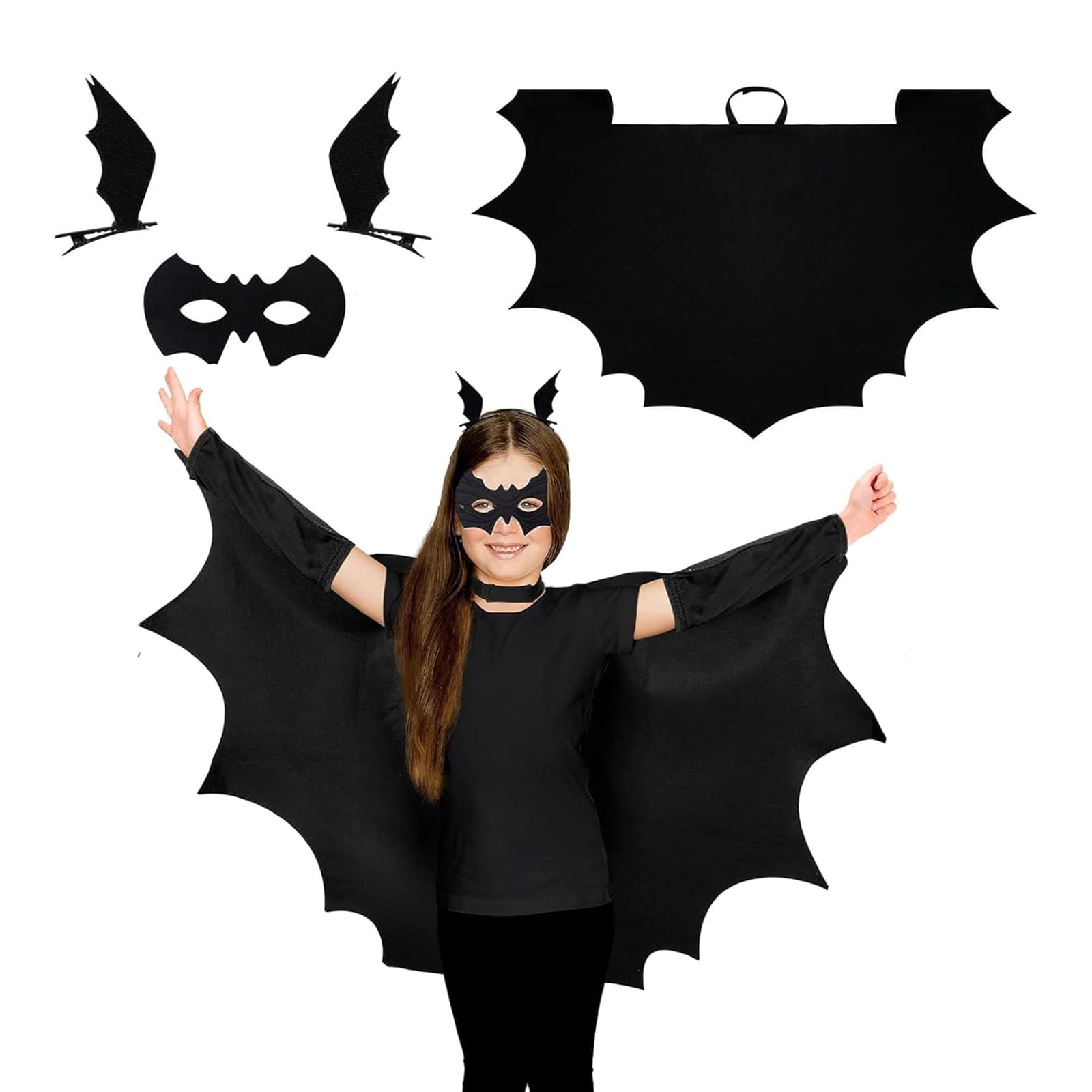 JSRHEEM Halloween Fledermaus Kostüm für Kinder – Fledermaus Cape + Maske + Haarklammer –Perfekt für Halloween Gruselparty, Fasching, Rollenspiel(L) Angebot bei HelloDeals