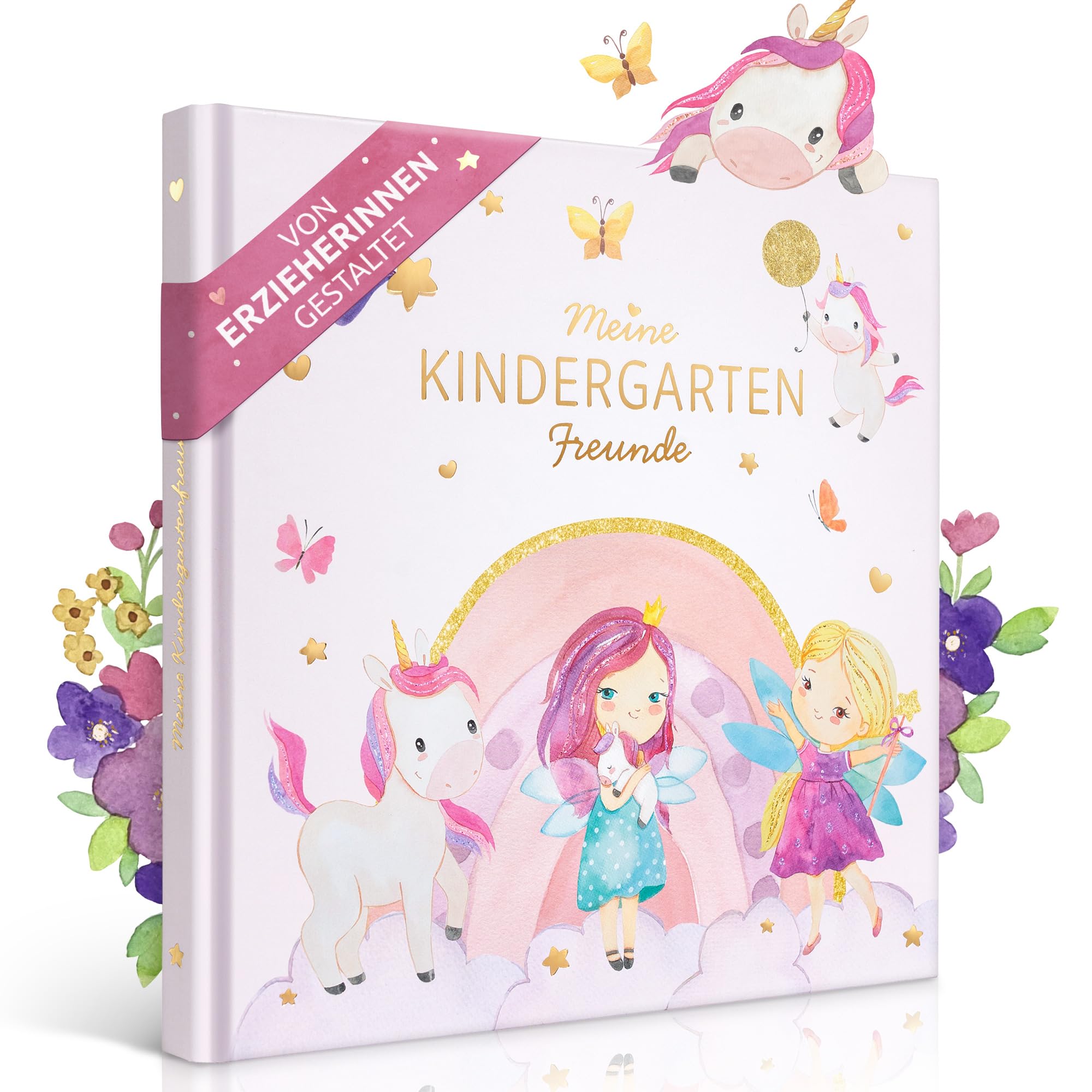 EULENTALER® Freundebuch Kindergarten Mädchen I Von Erzieherinnen gestaltet I Handgemalte Einhörner, Feen und Prinzessinnen I Kinderfreundliche Gestaltung I Mit Goldprägung I Freundschaftsbuch Einhorn Angebot bei HelloDeals