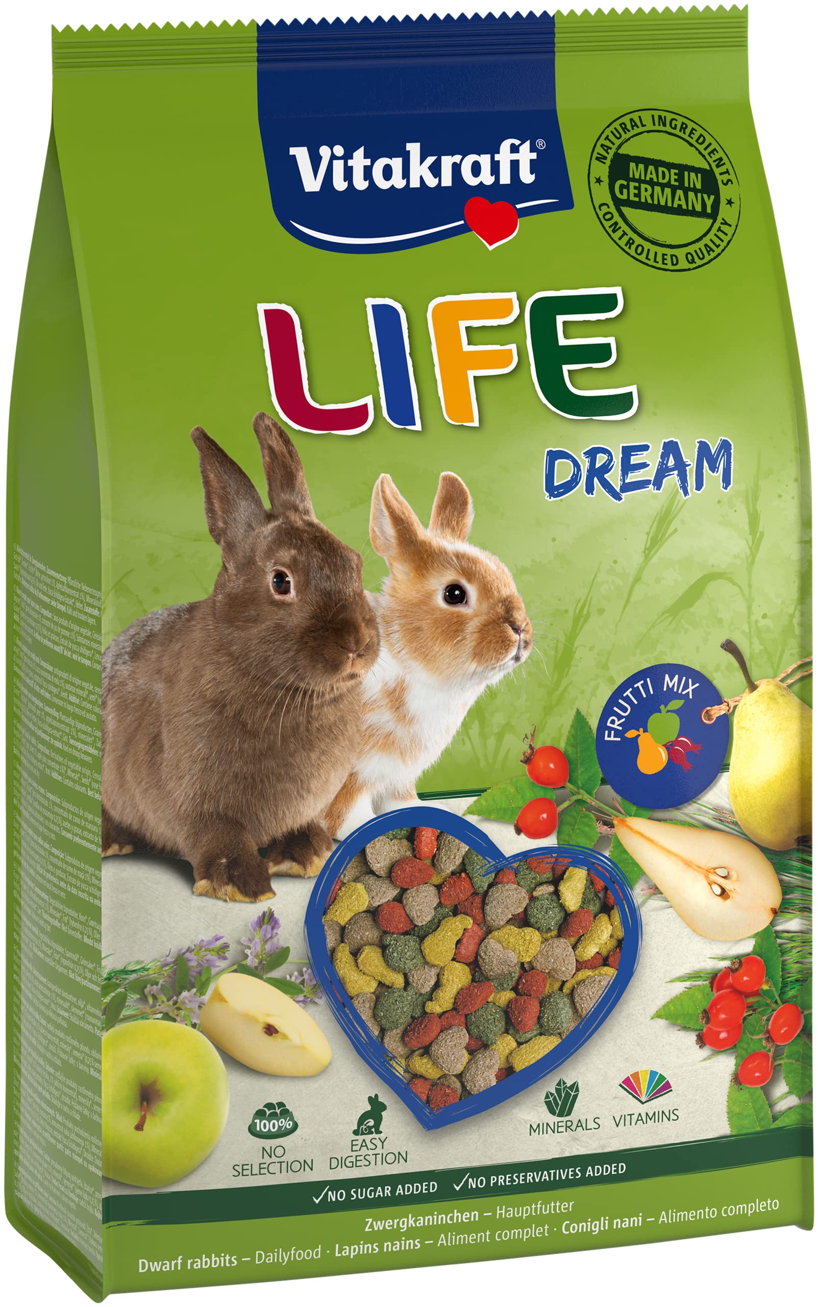 Vitakraft Life Dream, Zwergkaninchen Futter, mit Birne, mit Apfel, mit Hagebutte, unterstützt Verdauung und Zahnabrieb, ohne Zusatz von Zucker (1x 1,8kg) Angebot bei HelloDeals