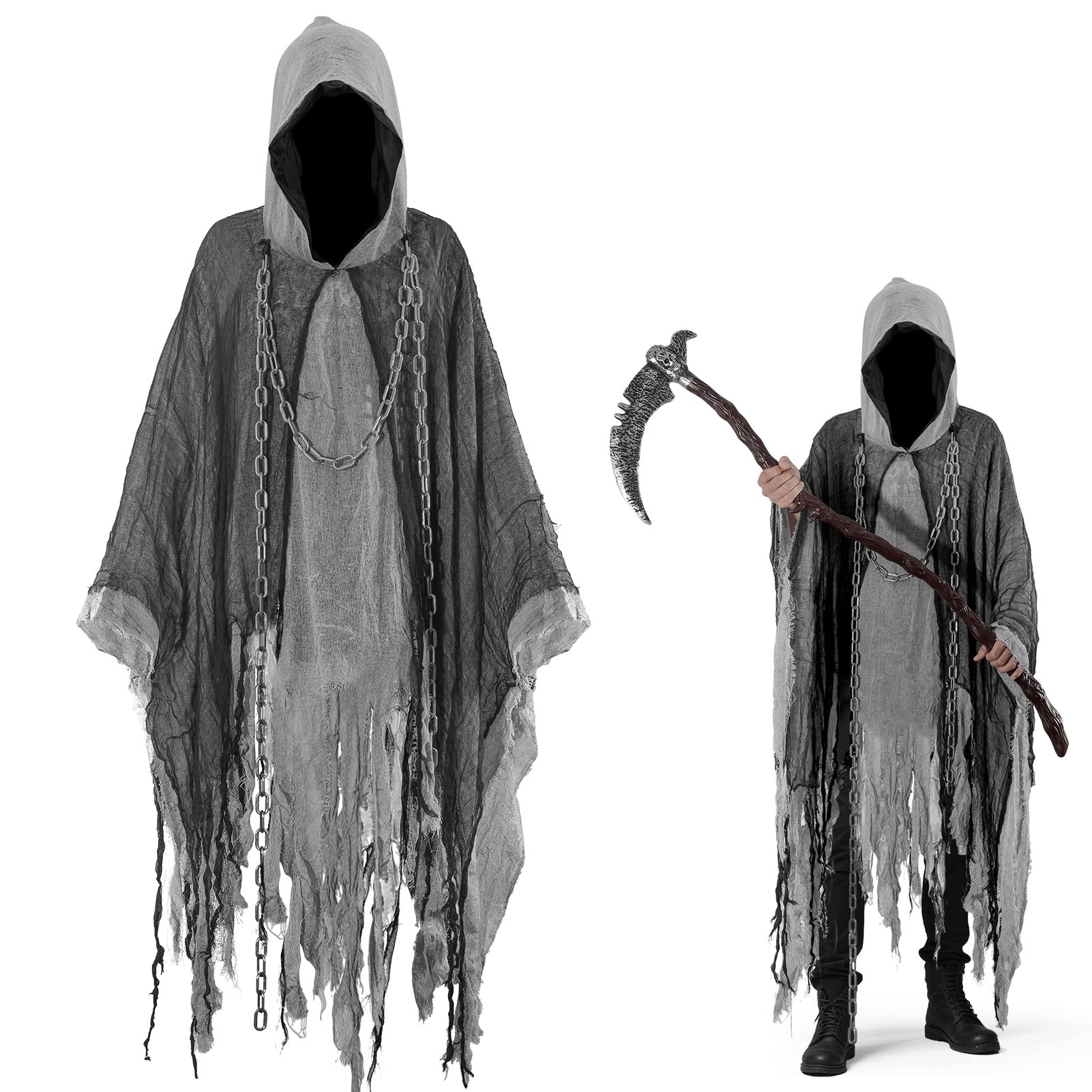 Superum Geister Kostüm Erwachsene,Gruselige Geist Umhang mit Sensenmann Taillenkette Design,Halloween Kostüm Herren Damen Sensenmann Umhang mit Kapuze Gespenstischer Outfit,Kostüme für Kinder Kostüme Grau Einheitsgröße Angebot bei HelloDeals
