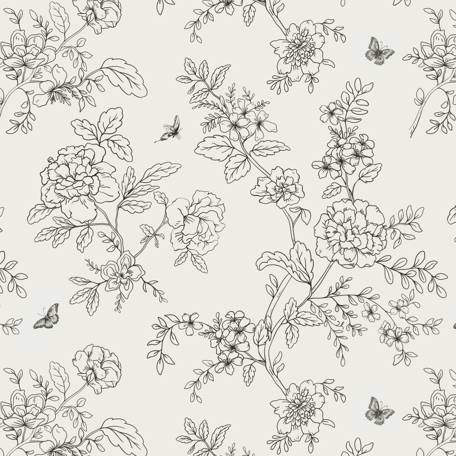 Fiula Selbstklebende Tapete Klebefolie Möbel Blumen 44CM×10M Möbelfolie Selbstklebend Vinyl Wrap Beige Schwarz Blumentapete Blätter Vintage Schmetterling Dekorfolie Wohnzimmer Wasserdicht Wallpaper 0.4W x 10L m Schwarz Angebot bei HelloDeals
