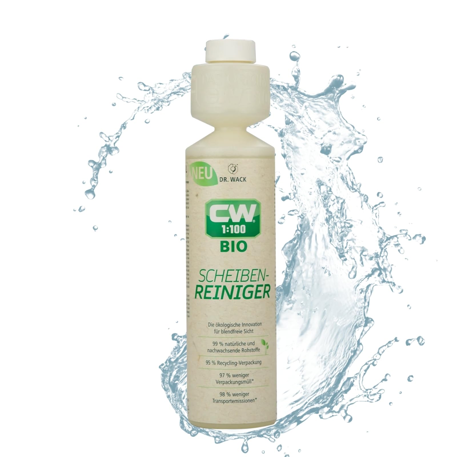 DR. WACK CW1:100 Bio Scheibenreiniger 250 ml - Hochkonzentrat mit Antikalk-Formel - Bio Reiniger für Scheinwerfer- & Scheibenwaschanlagen - Hohe Ergiebigkeit - Hochwertige Autopflege Angebot bei HelloDeals