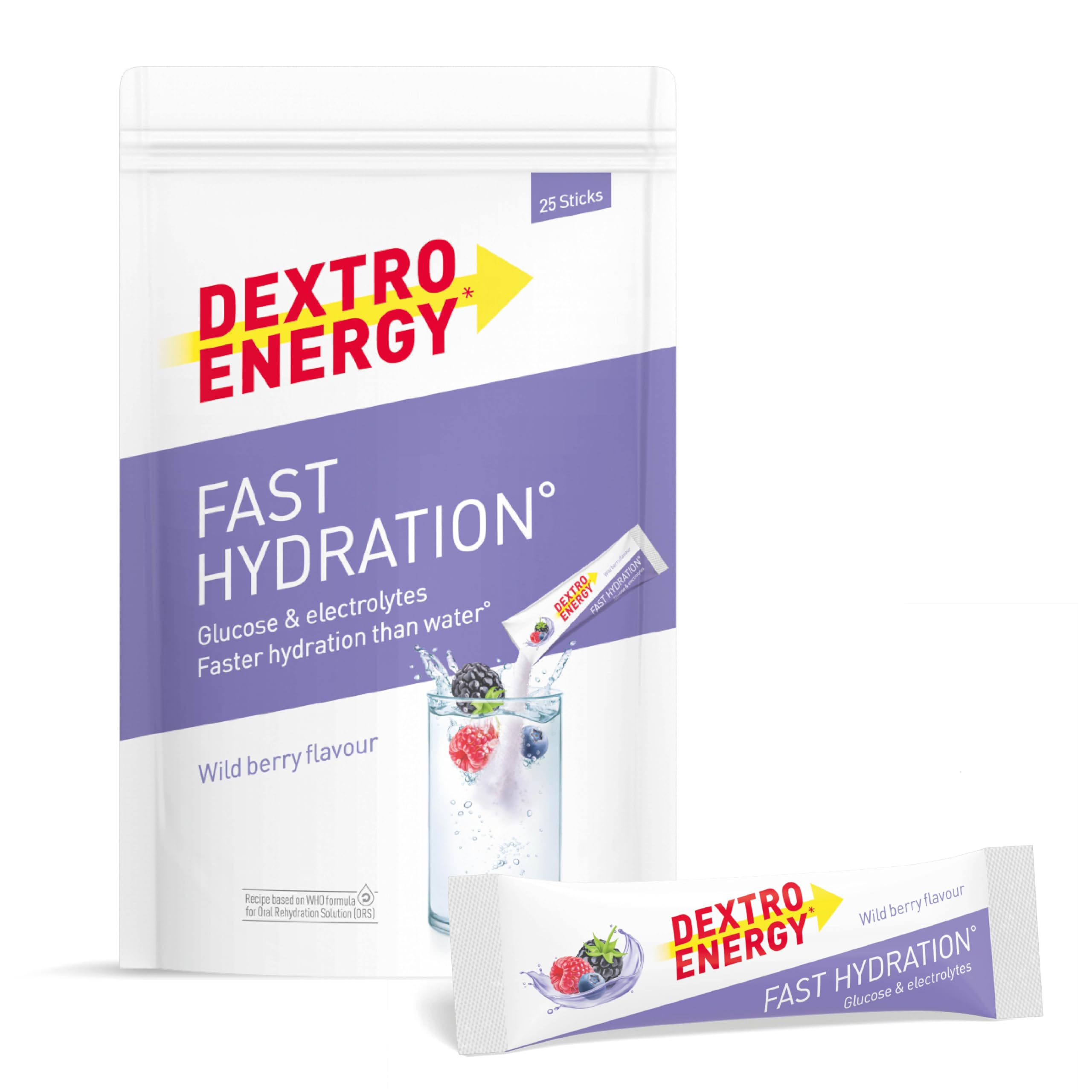 Dextro Energy Fast Hydration Wildberry - Elektrolyte Pulver Sticks mit Zink zur optimierten Hydration - 25er Pack Angebot bei HelloDeals