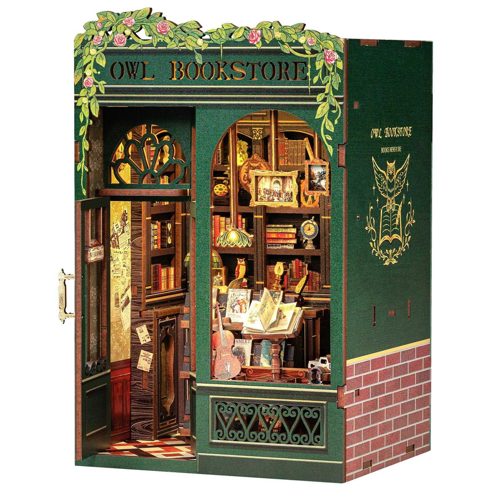 CUTEBEE Book Nook Kit - DIY Puppenhaus Häuser, Miniatur Haus Selber Bauen für Erwachsene mit LED-Licht, 3D Puzzle & Buchstütze | Kreatives Bücherregal-Deko-Set (Owl Bookstore) Angebot bei HelloDeals