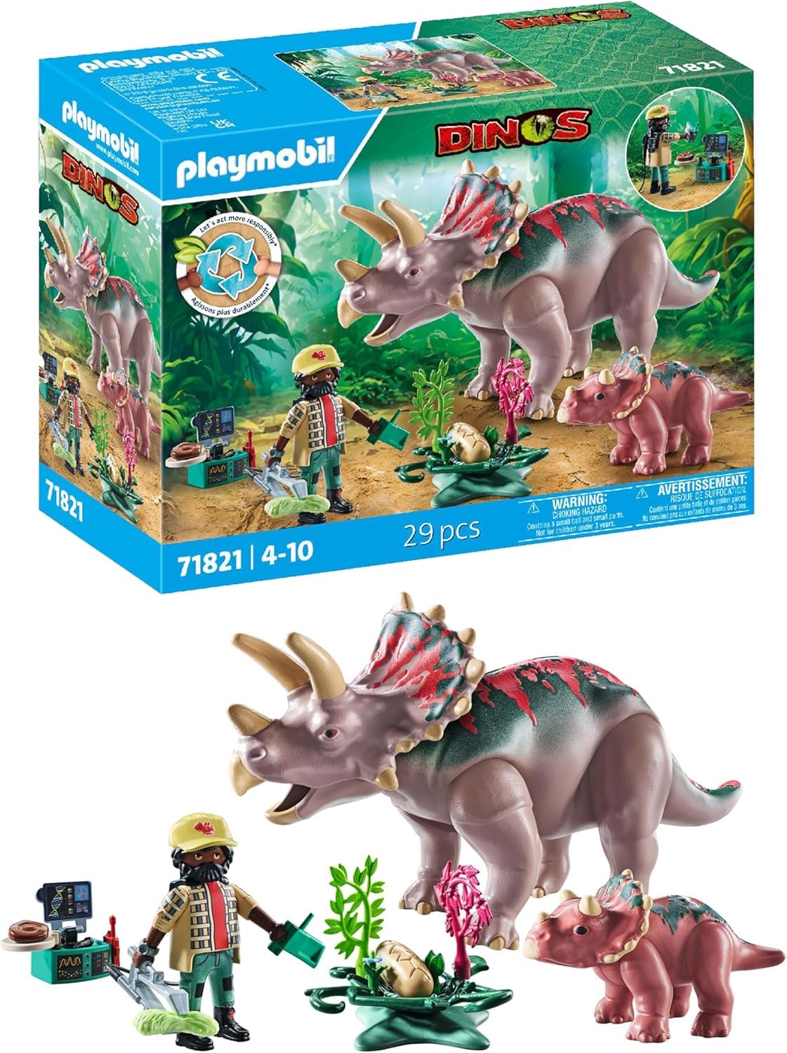 PLAYMOBIL | Dinos | Triceratops mit Jungtier | Dino Spielset | Tierfiguren | Abenteuer Spielzeug | für Kinder ab 4 Jahren | 71821 Angebot bei HelloDeals