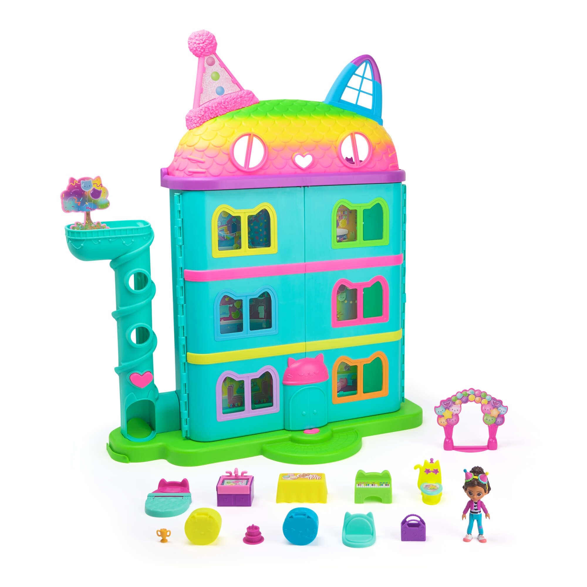 Gabby’s Dollhouse, 15-teiliges Purrfect Party Puppenhaus Spielset im Regenbogen-Look, über 60cm mit Gabby-Figur, Möbeln und Geräuscheffekten, ab 3 Jahren Normal Angebot bei HelloDeals