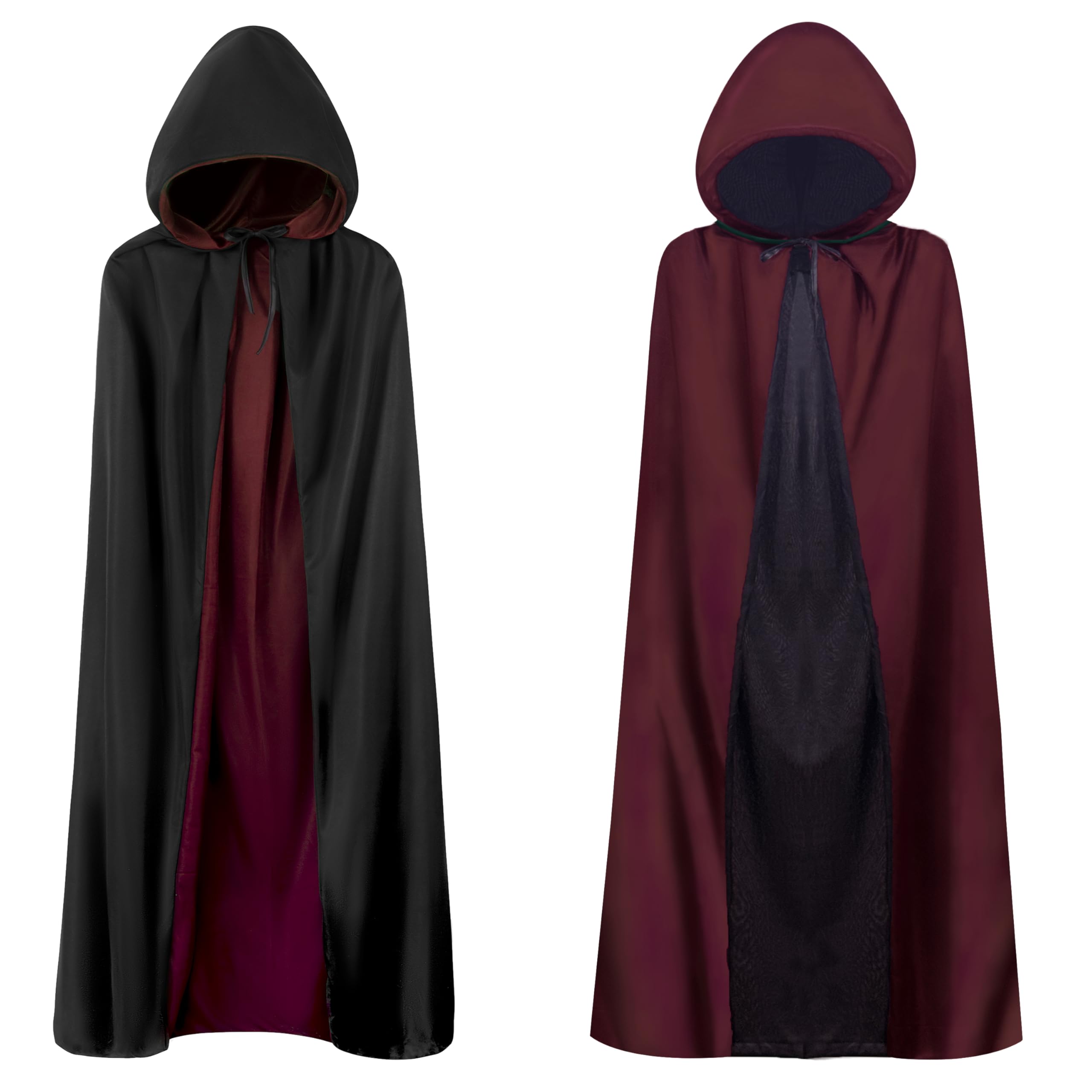 A-SZCXTOP Halloween-Vampirumhang, Unisex Wendbarer Kapuzenumhang, Cosplay Maskerade Hexenkostüm Weinrot + Schwarz L – 150 cm/59" für Erwachsene Angebot bei HelloDeals