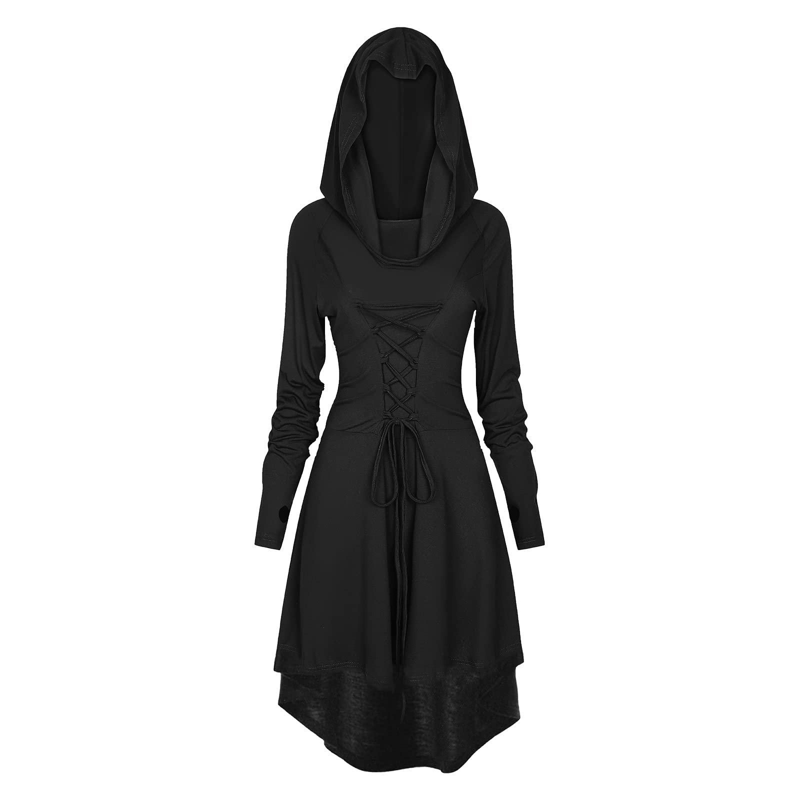 TSIRNK Gothic Kleid Damen,Mittelalter Kleidung Damen,Halloween Kostüm,Renaissance Mit Kapuze Kleid für Halloween Karneval (Schwarz, S) S Schwarz Angebot bei HelloDeals