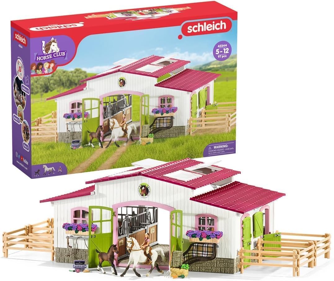 SCHLEICH Horse Club | Reiterhof mit Reiterin und Pferden 42344 | Set inkl. Mädchenfigur, 2 Pferden & Zubehör | tolles Geschenk für Kinder | Spielzeug ab 5 Jahren | 97 Teile | exklusiv bei Amazon neue Verpackung Single Angebot bei HelloDeals