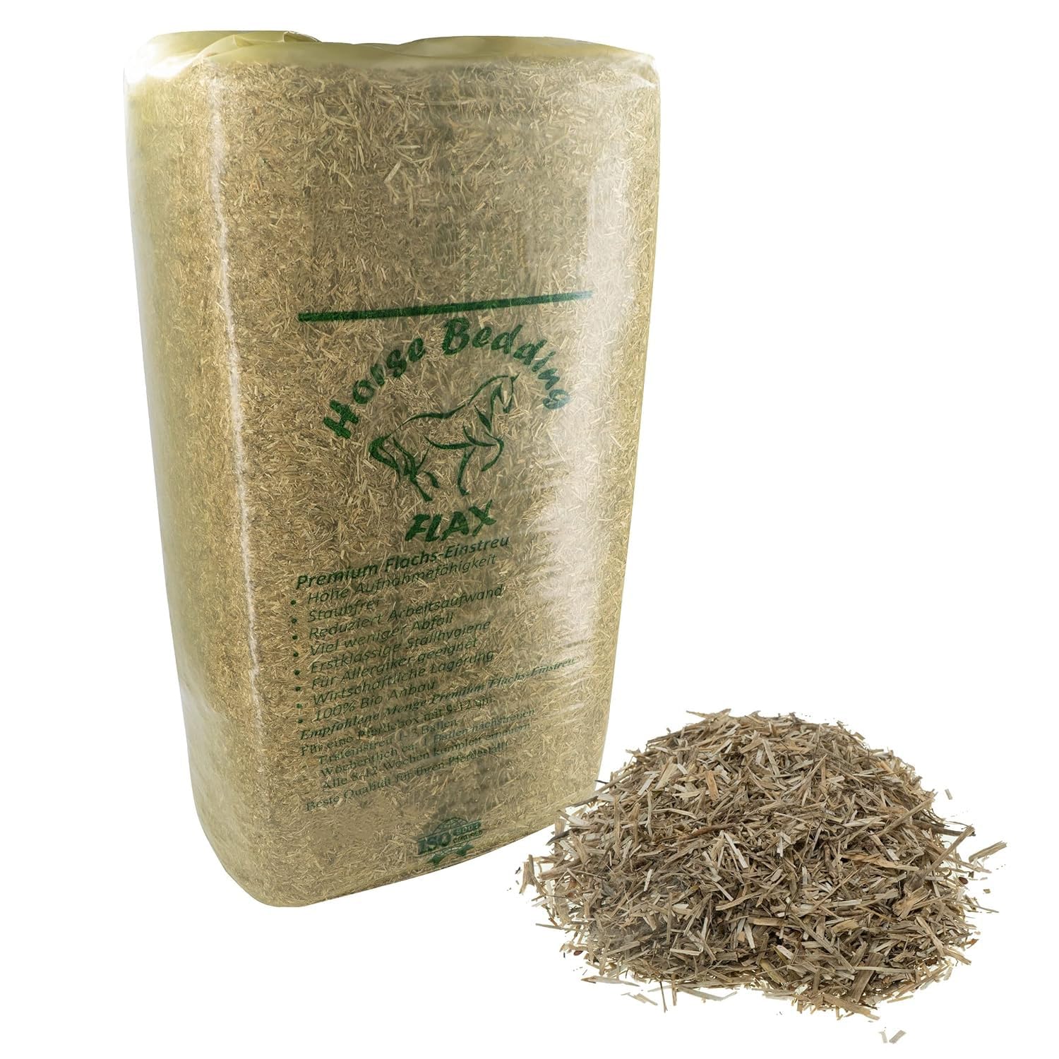 HRB Premium Leinstroh 15 Kg Horse, ca. 150 Liter Volumen, Leinenstroh extrem staubarm, Hanf Einstreu Ersatz sehr saugfähiges Flachs, ideal als Einstreu Angebot bei HelloDeals