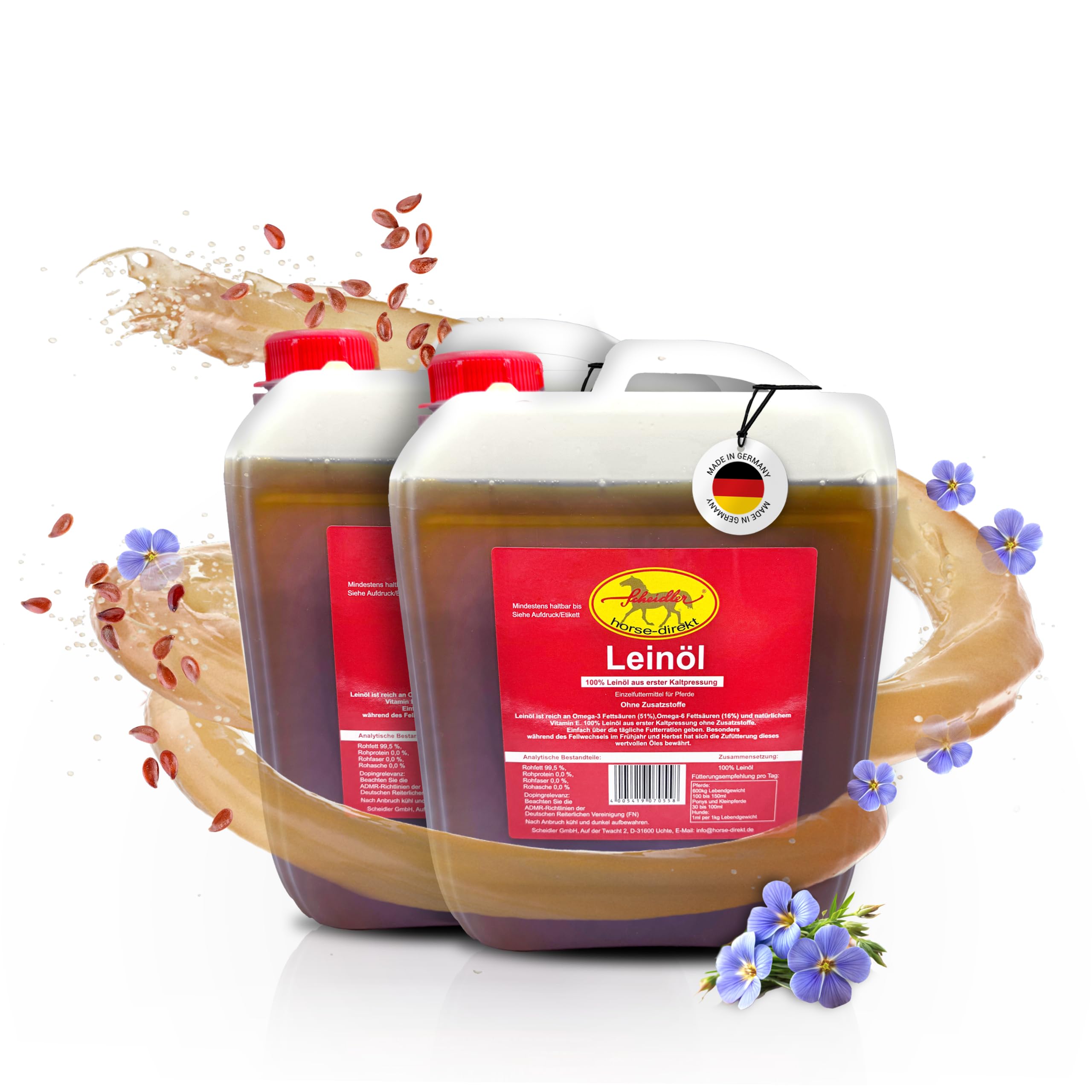 Scheidler horse-direkt Leinöl für Pferde, Hunde & Katzen 2X 5 Liter – Mühlenfrisch kaltgepresstes Leinsamenöl ohne Zusätze – Reich an Omega 3 & 6 für Fellwechsel/Barf Öl– Aus Deutschland Angebot bei HelloDeals