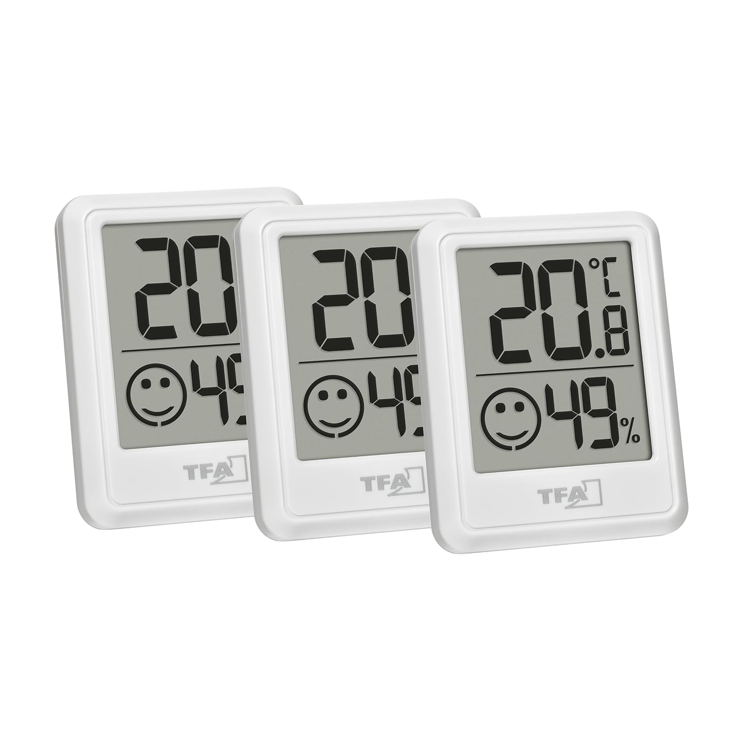 TFA Dostmann Digitales Mini Luftfeuchtigkeitsmesser Innen 3er Set, 30.5060.02.03, Raumthermometer, Hygrometer, Feuchtigkeit und Temperatur messen, zur Raumklimakontrolle, inkl Batterie, weiß Angebot bei HelloDeals