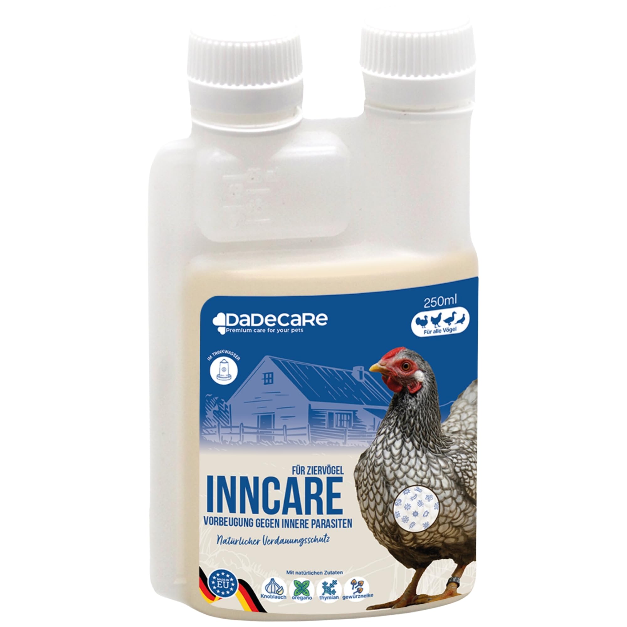 Prävention von inneren Parasiten 250ml - Hühner, Geflügel und exotisches Geflügel - Vorbeugung und Behandlung von Verdauungsproblemen - Natürliche Formel - Knoblauch- und Oreganoextrakt - Inncare Angebot bei HelloDeals